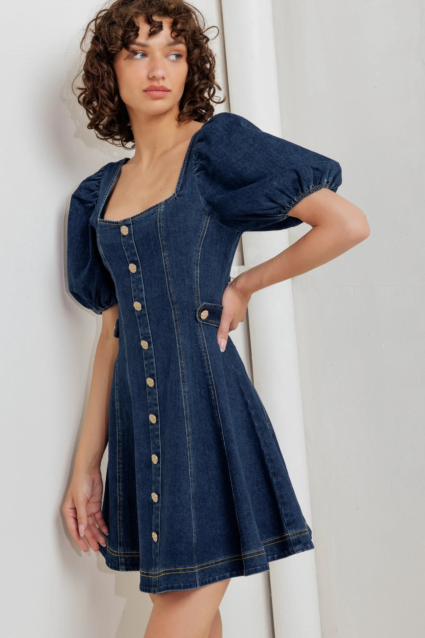PUFF & PLAY DENIM MINI DRESS - FINAL SALE - Image 7