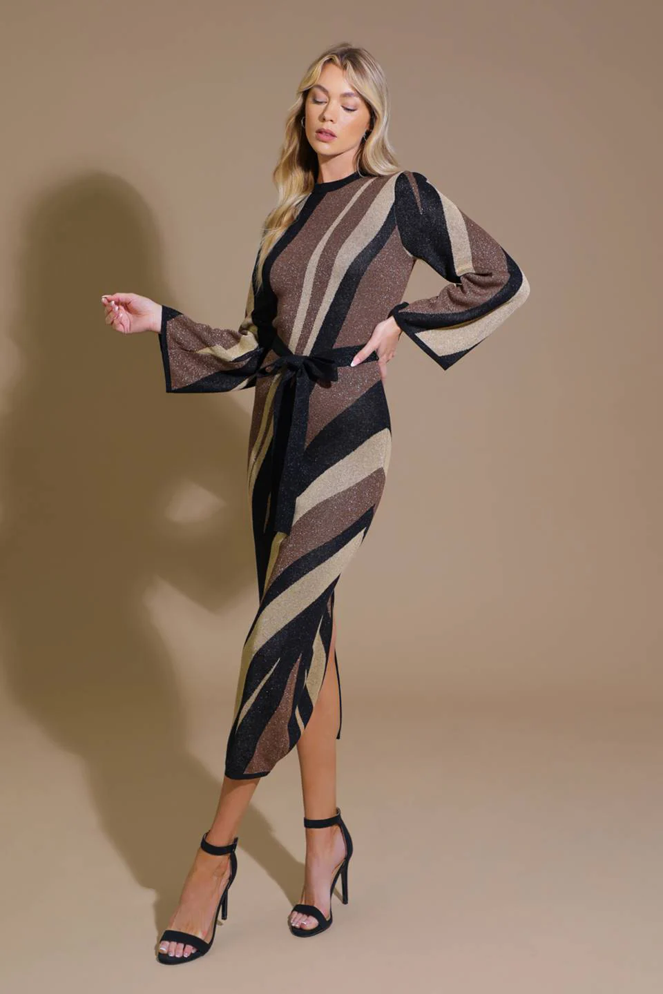 PUT ON A SMILE BROWN MIDI SWEATER DRESS - Image 4