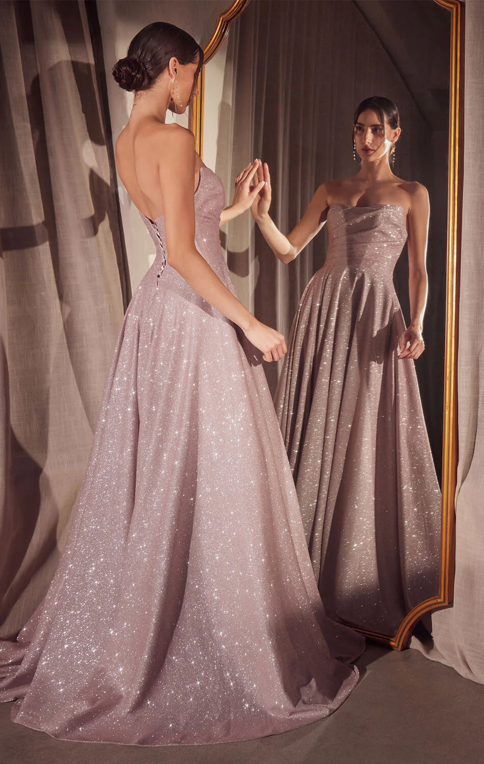 Quinn Gown - Long Strapless Glitter A-line Dress - Image 8