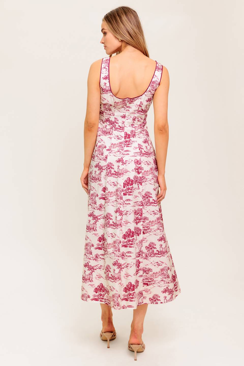 RASPBERRY ROSÉ TOILE MIDI DRESS - BERRY - Image 2