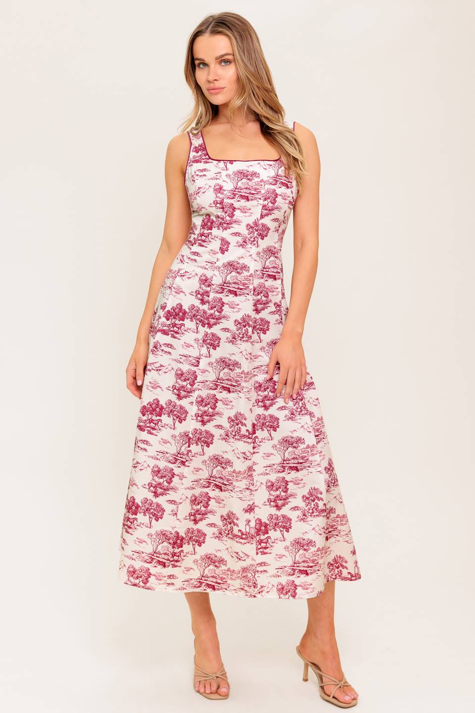 RASPBERRY ROSÉ TOILE MIDI DRESS - BERRY - Image 6