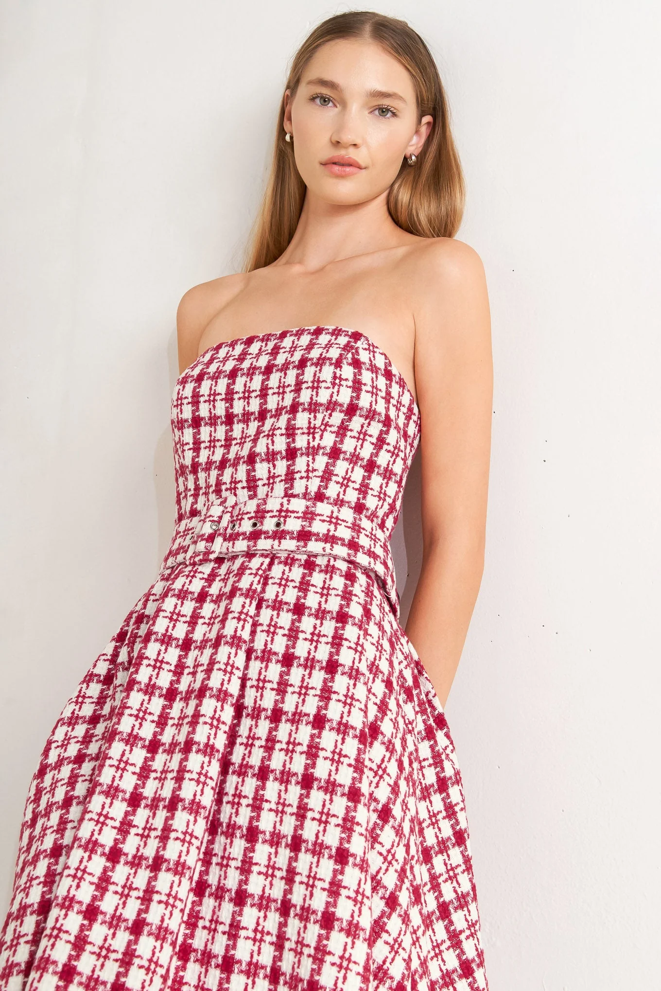 RED CHECK TWEED MINI DRESS - Image 2
