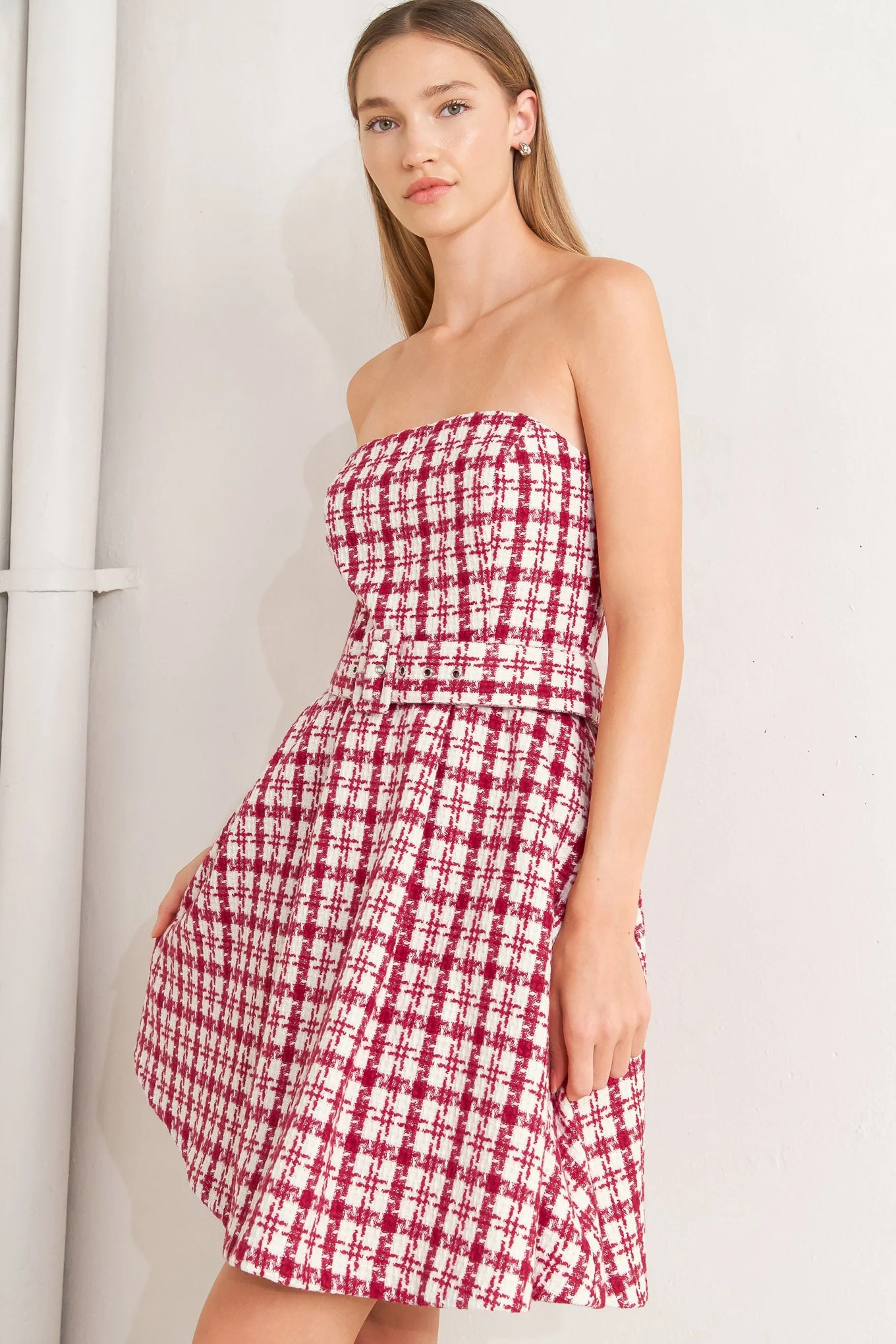 RED CHECK TWEED MINI DRESS - Image 4