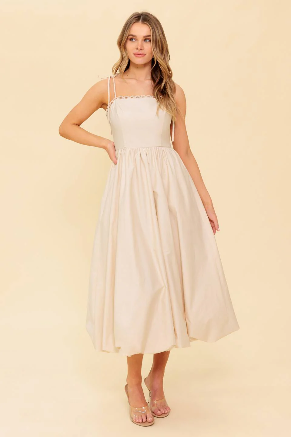 REGAL CUTIE BUBBLE HEM MIDI DRESS - CREAM - Image 6