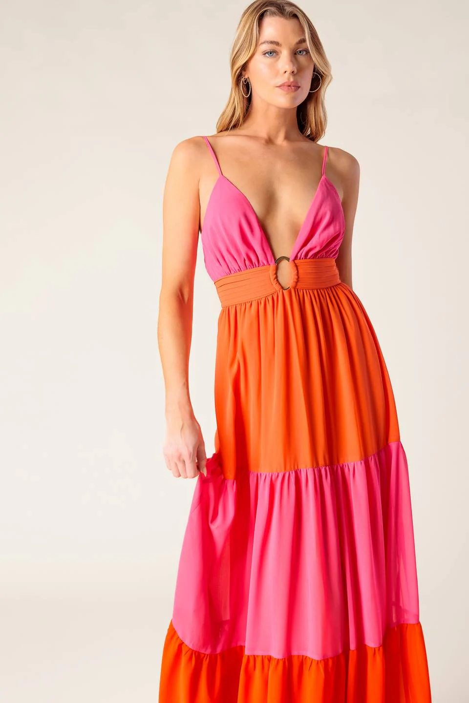 REGAL SUNRISE - PINK & RED COLOR BLOCKED MAXI DRESS - Image 5