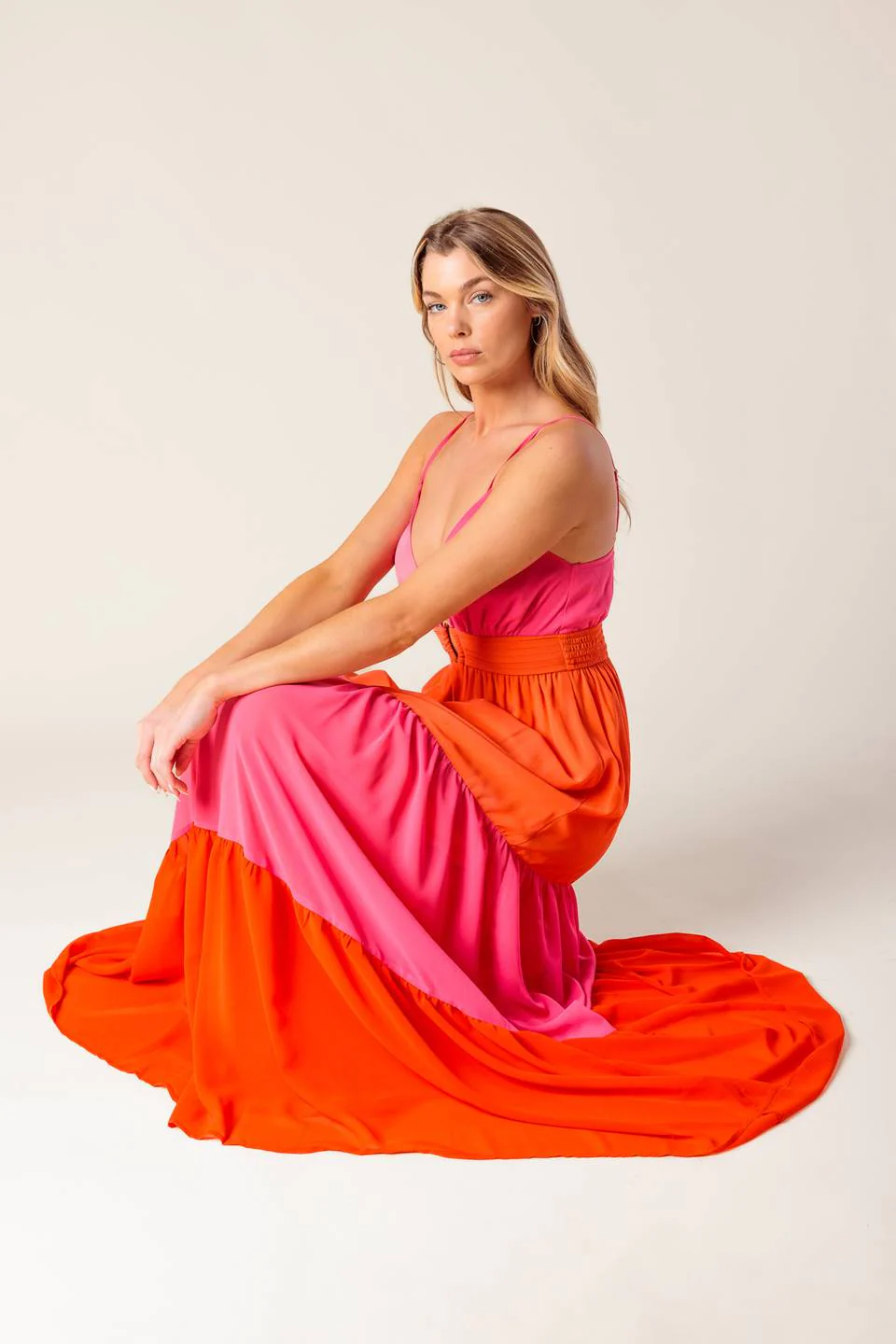 REGAL SUNRISE - PINK & RED COLOR BLOCKED MAXI DRESS - Image 6
