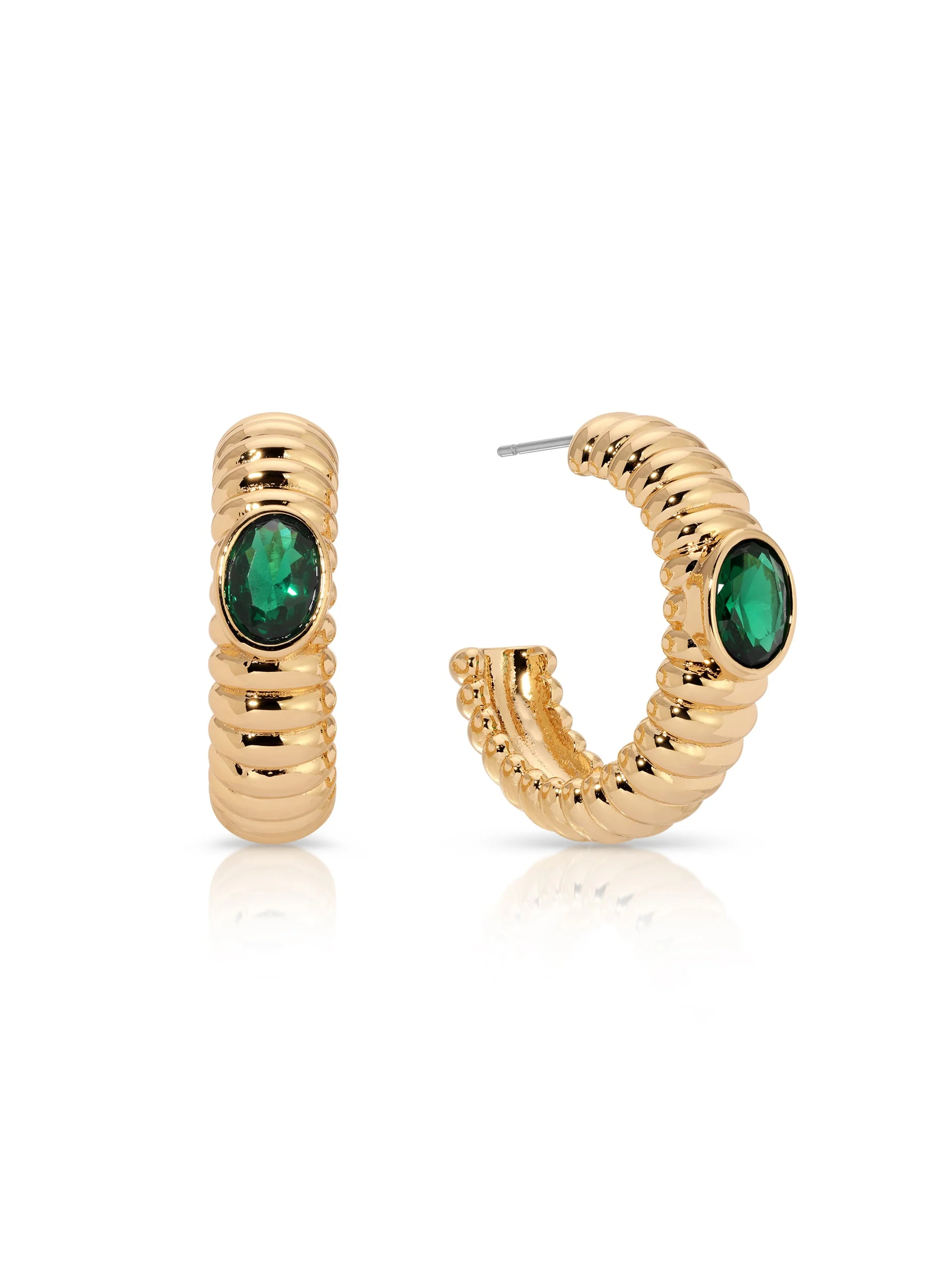 Ribbed Emerald Large Hoops - Image 2