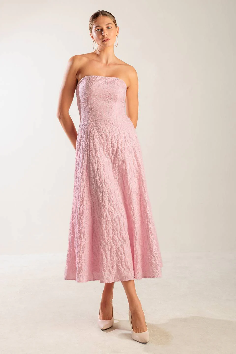 ROLL WITH IT LIGHT PINK MIDI DRESS - Image 3