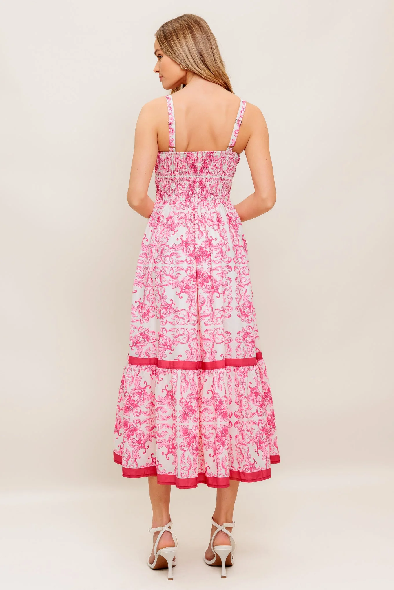 ROSALIE MIDI DRESS - PINK SCROLL PRINT - Image 2