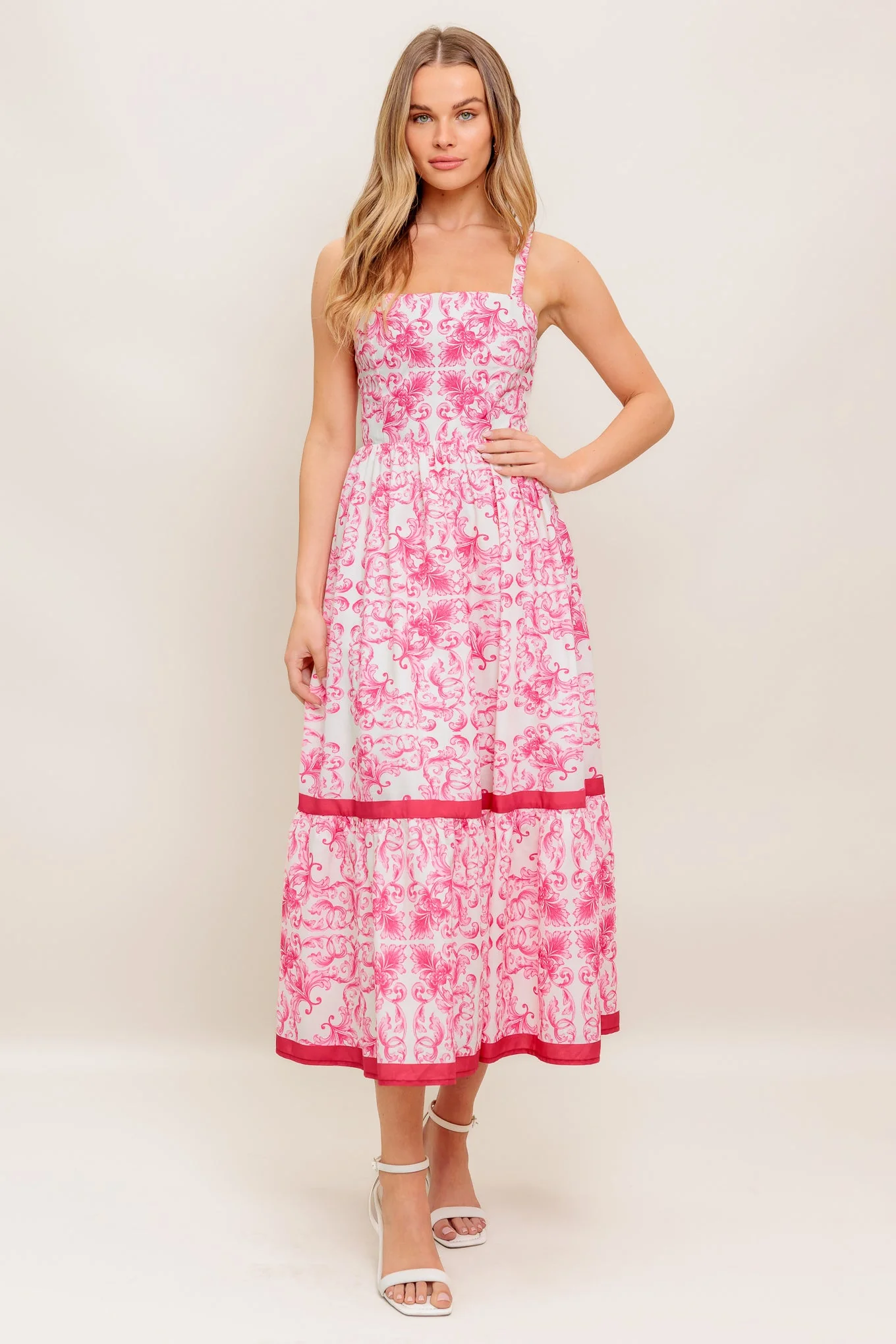 ROSALIE MIDI DRESS - PINK SCROLL PRINT - Image 5