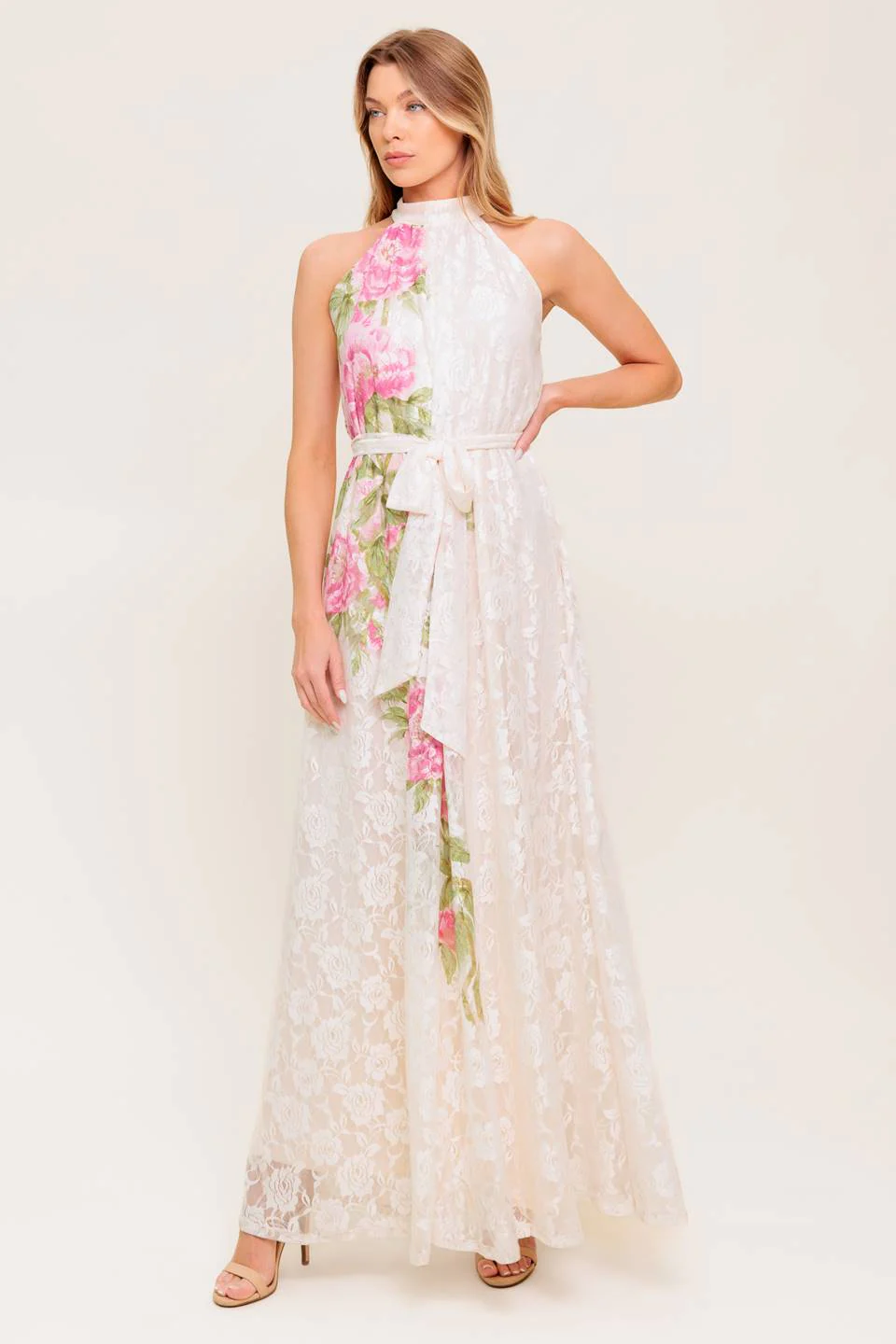 ROSE GARDEN - IVORY LACE HALTER MAXI DRESS - Image 6