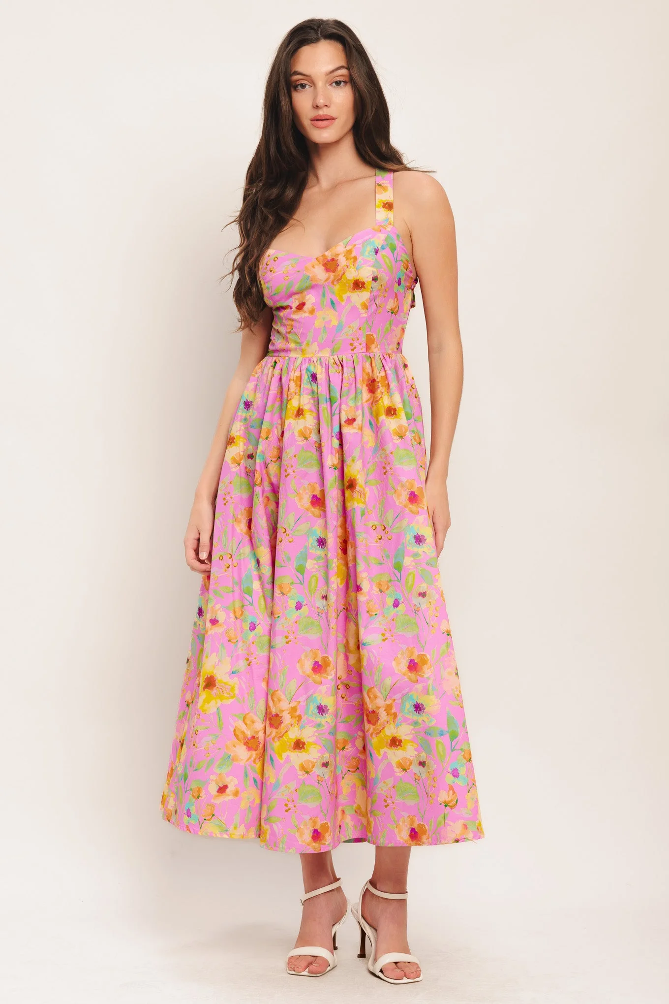ROSY DAYDREAM PINK FLORAL MIDI DRESS - Image 4