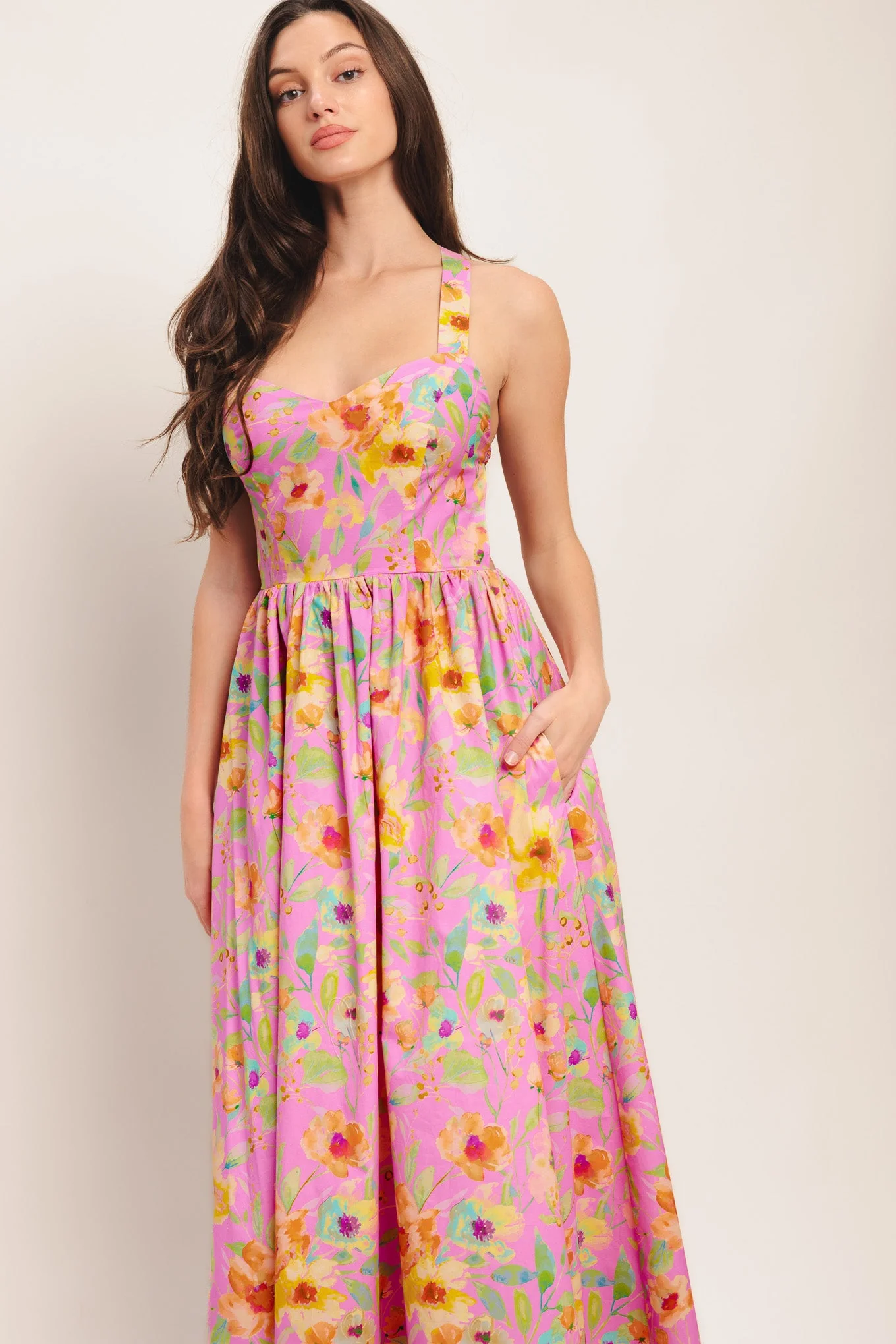 ROSY DAYDREAM PINK FLORAL MIDI DRESS - Image 7