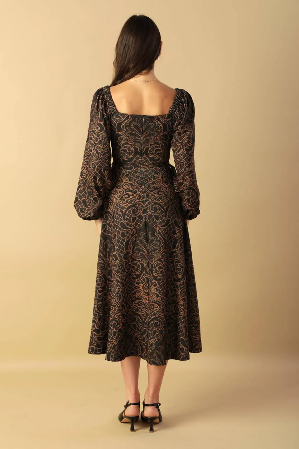 RUSTIC ALLURE BROWN MIDI DRESS - Image 2