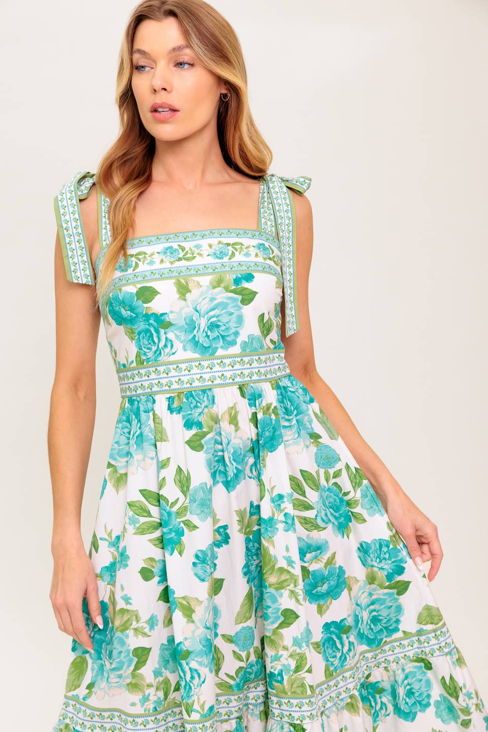 SEASIDE ESCAPES FLORAL MIDI DRESS - GREEN - Image 6