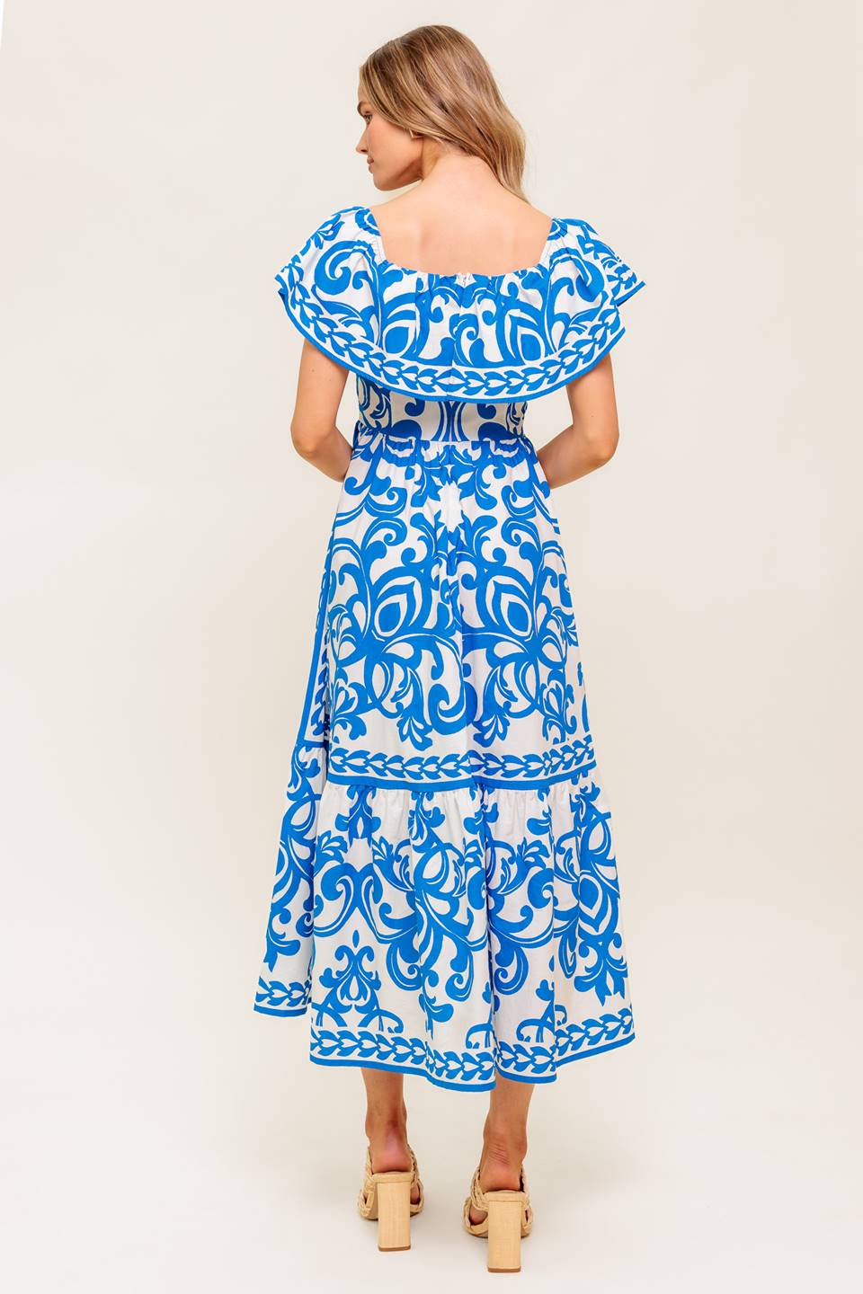 SERENADE MIDI DRESS - PRINTED OFF SHOULDER COTTON DRESS - Image 2