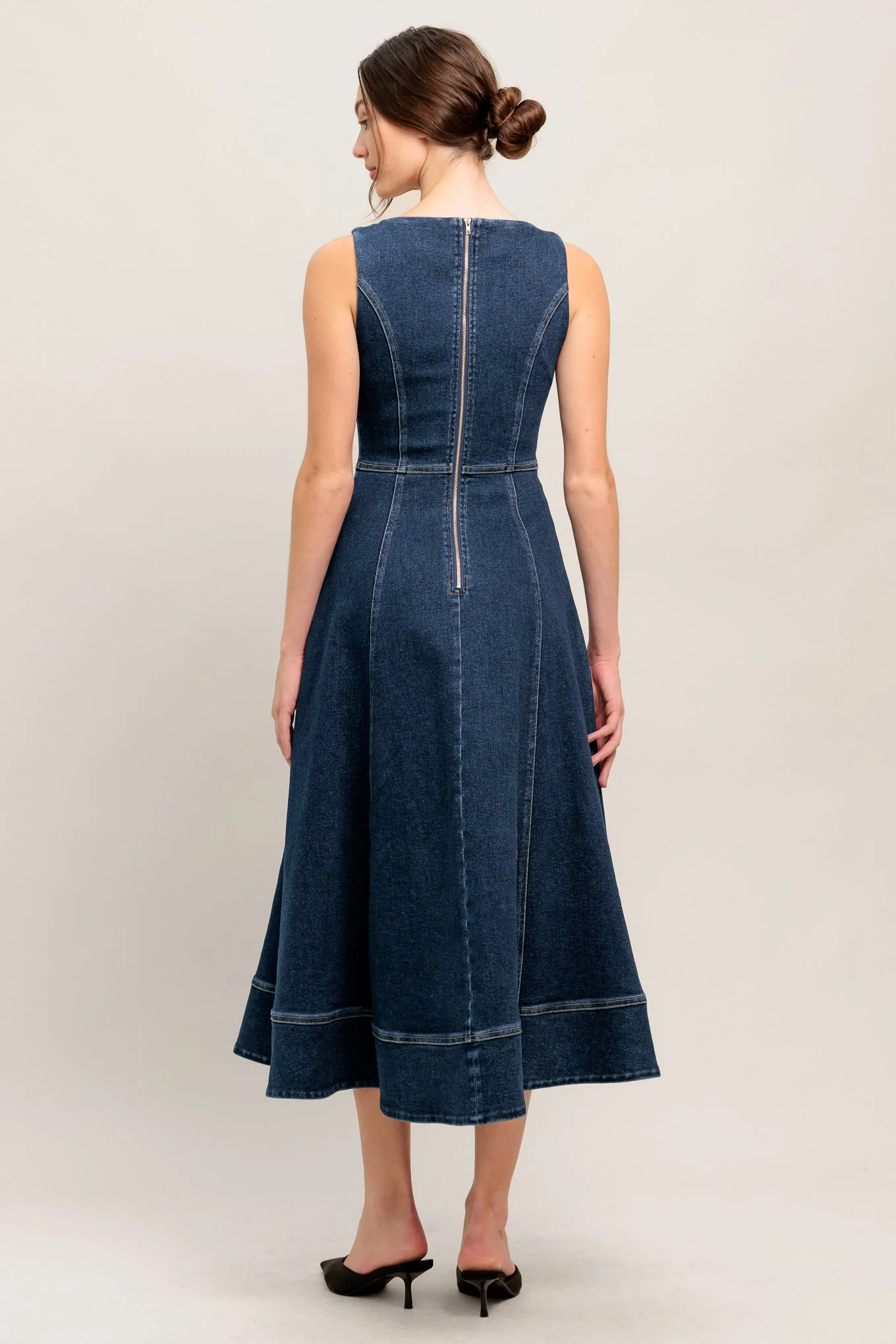 SIMPLE STATEMENT DENIM MIDI DRESS - Image 2
