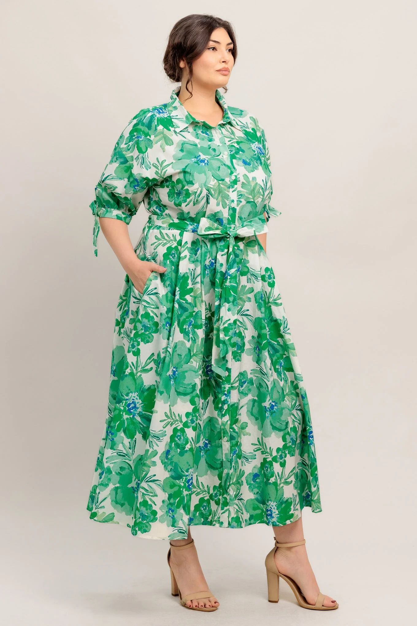 SIMPLY IN BLOOM GREEN FLORAL MIDI SHIRT DRESS - Image 5