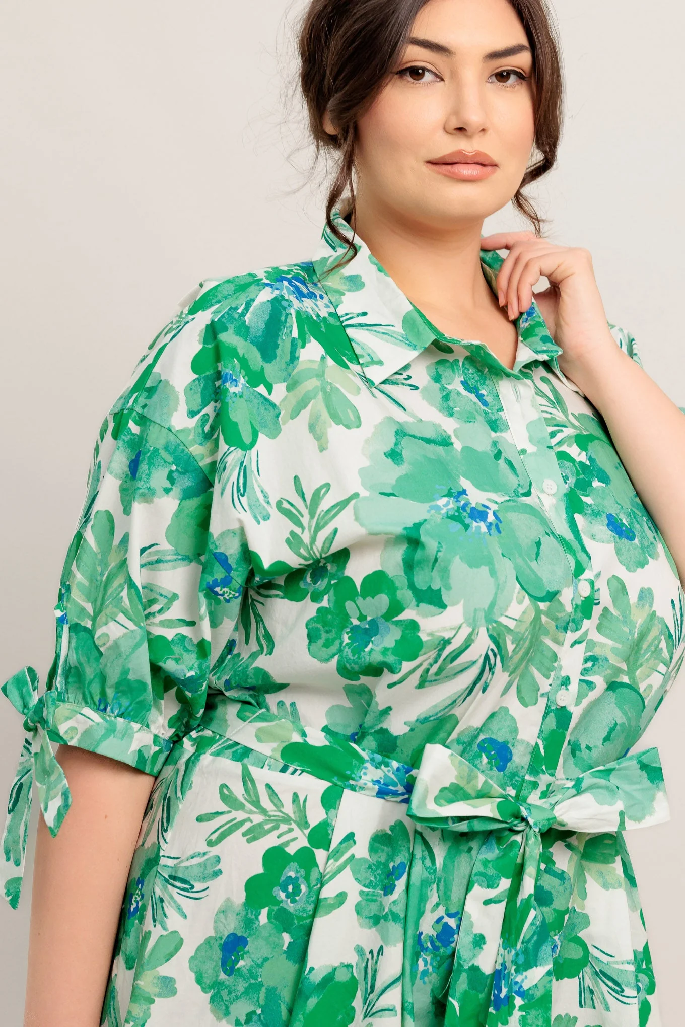 SIMPLY IN BLOOM GREEN FLORAL MIDI SHIRT DRESS - Image 7