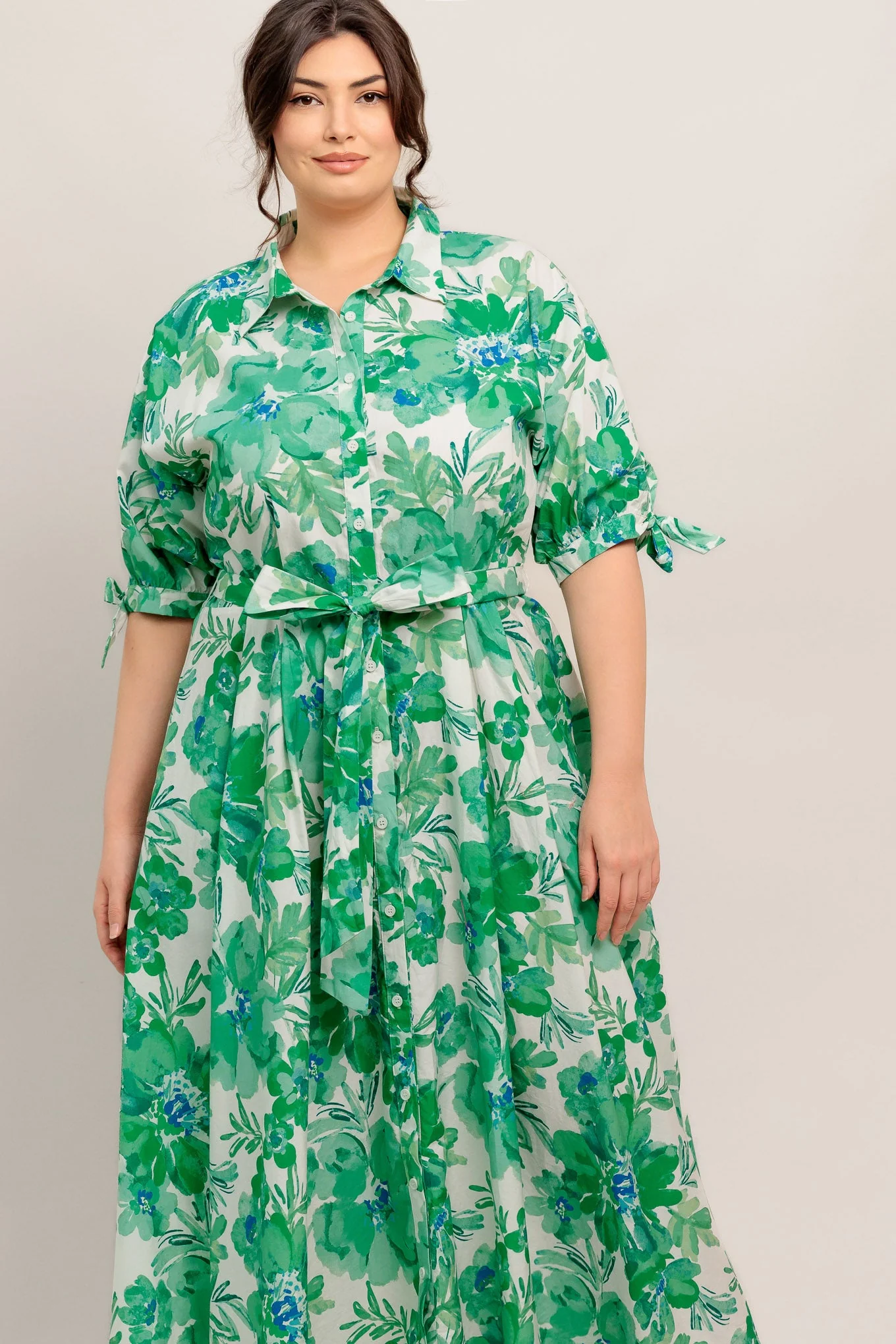 SIMPLY IN BLOOM GREEN FLORAL MIDI SHIRT DRESS - Image 9