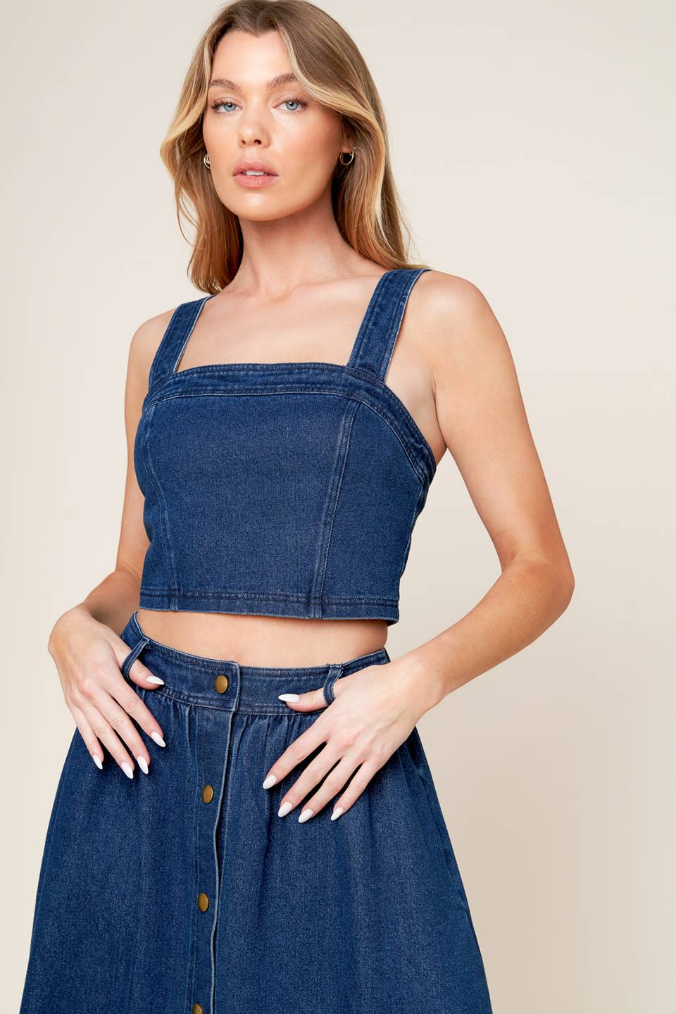 SIMPLY THE VIBE - DENIM CROP TOP & SKIRT SET - Image 6