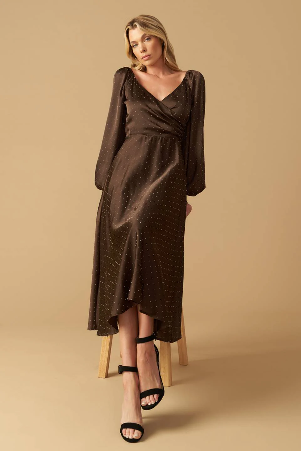 ROMANTIC LOVE - BROWN - LONG SLEEVE MIDI DRESS - FINAL SALE - Image 8