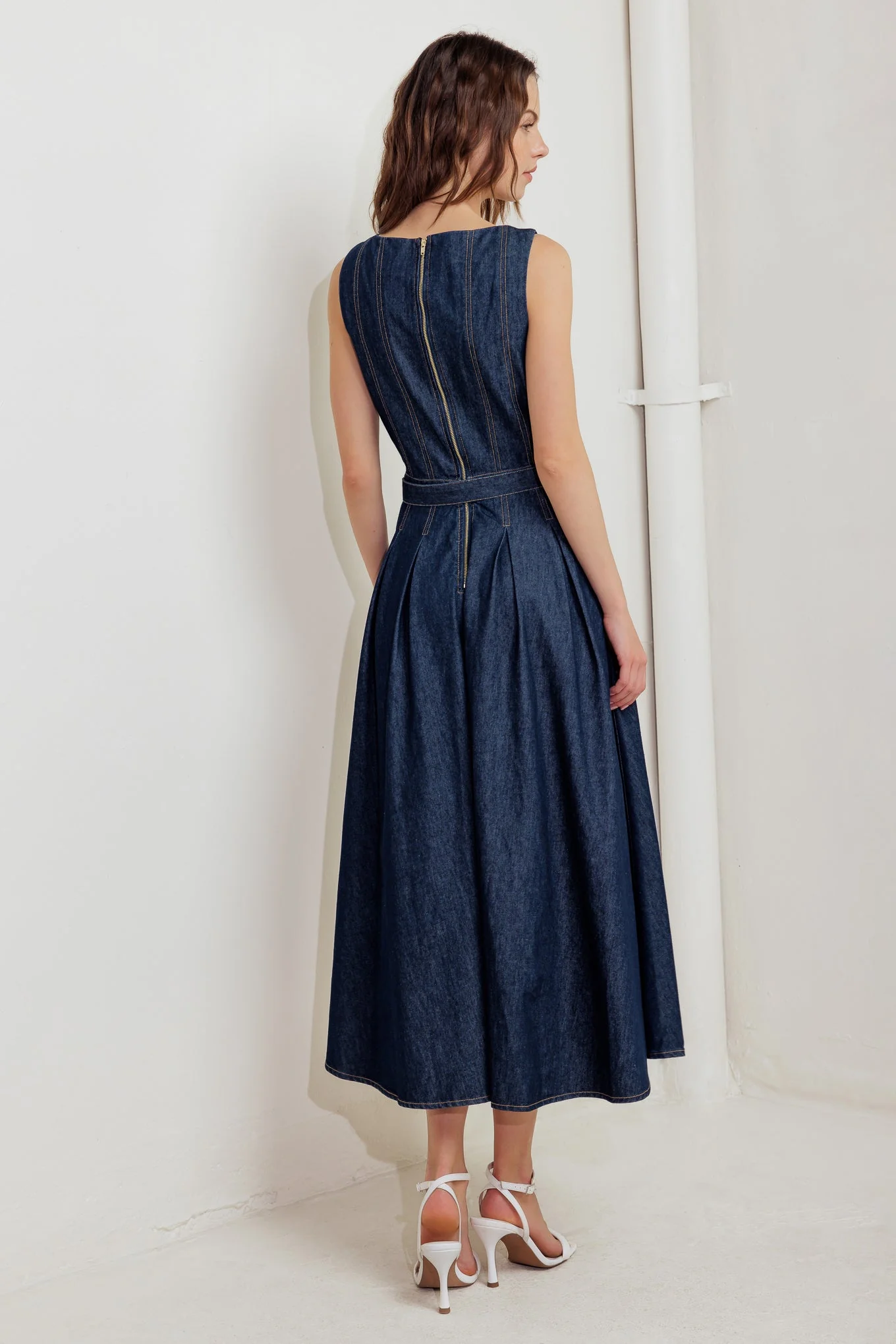 MOONLIGHT SERENADE DARK DENIM MIDI DRESS - Image 2