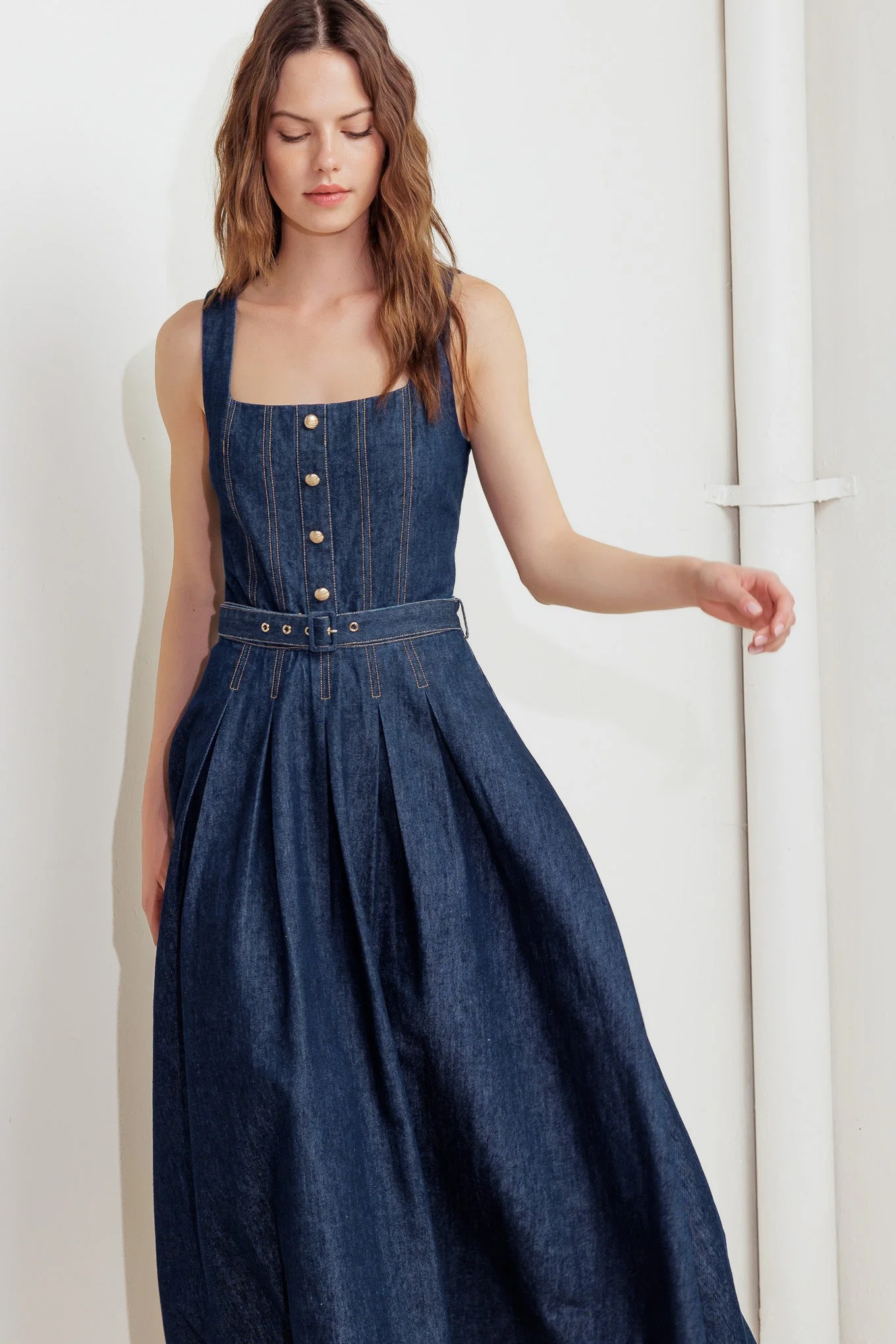 MOONLIGHT SERENADE DARK DENIM MIDI DRESS - Image 4