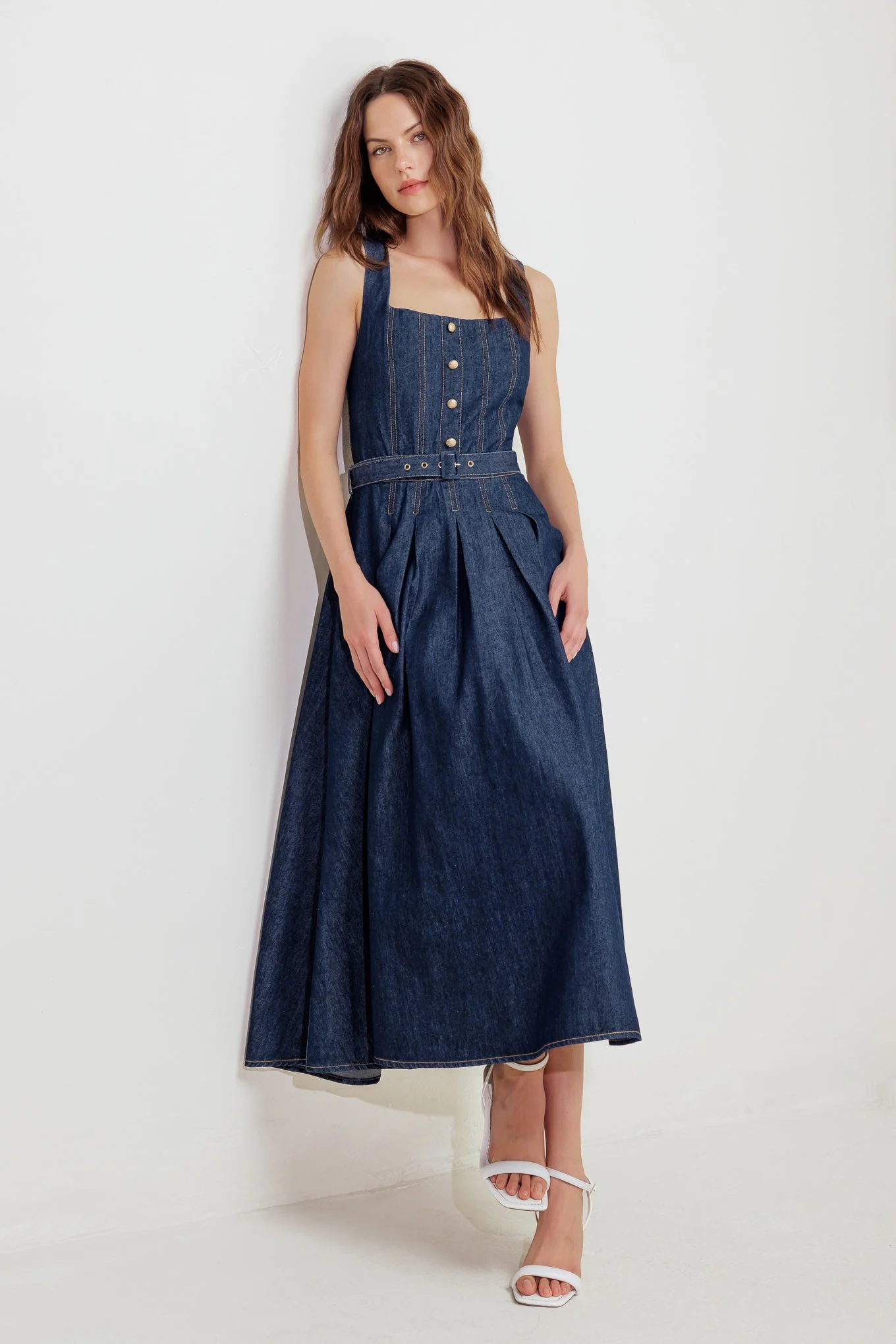MOONLIGHT SERENADE DARK DENIM MIDI DRESS - Image 5
