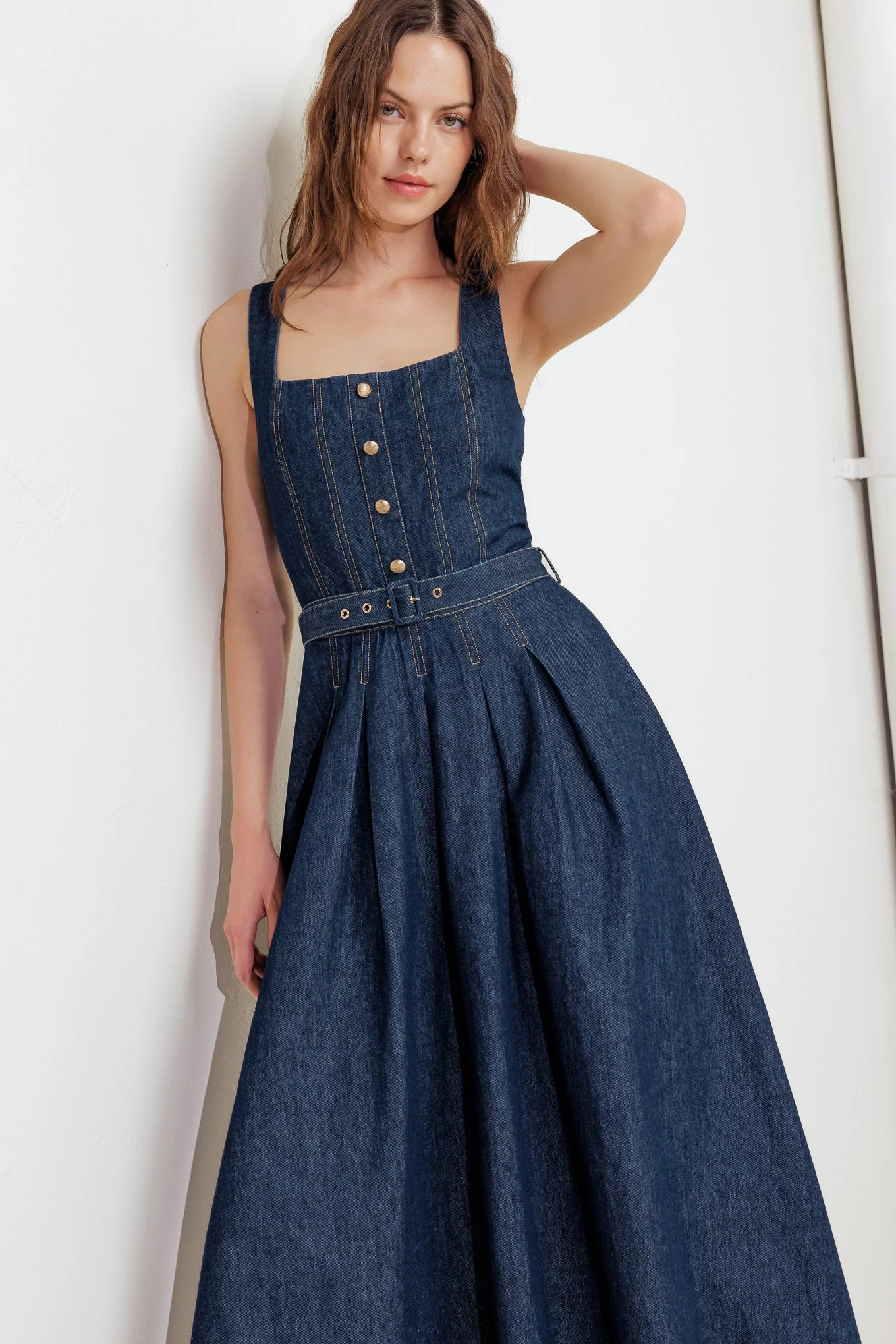 MOONLIGHT SERENADE DARK DENIM MIDI DRESS - Image 6