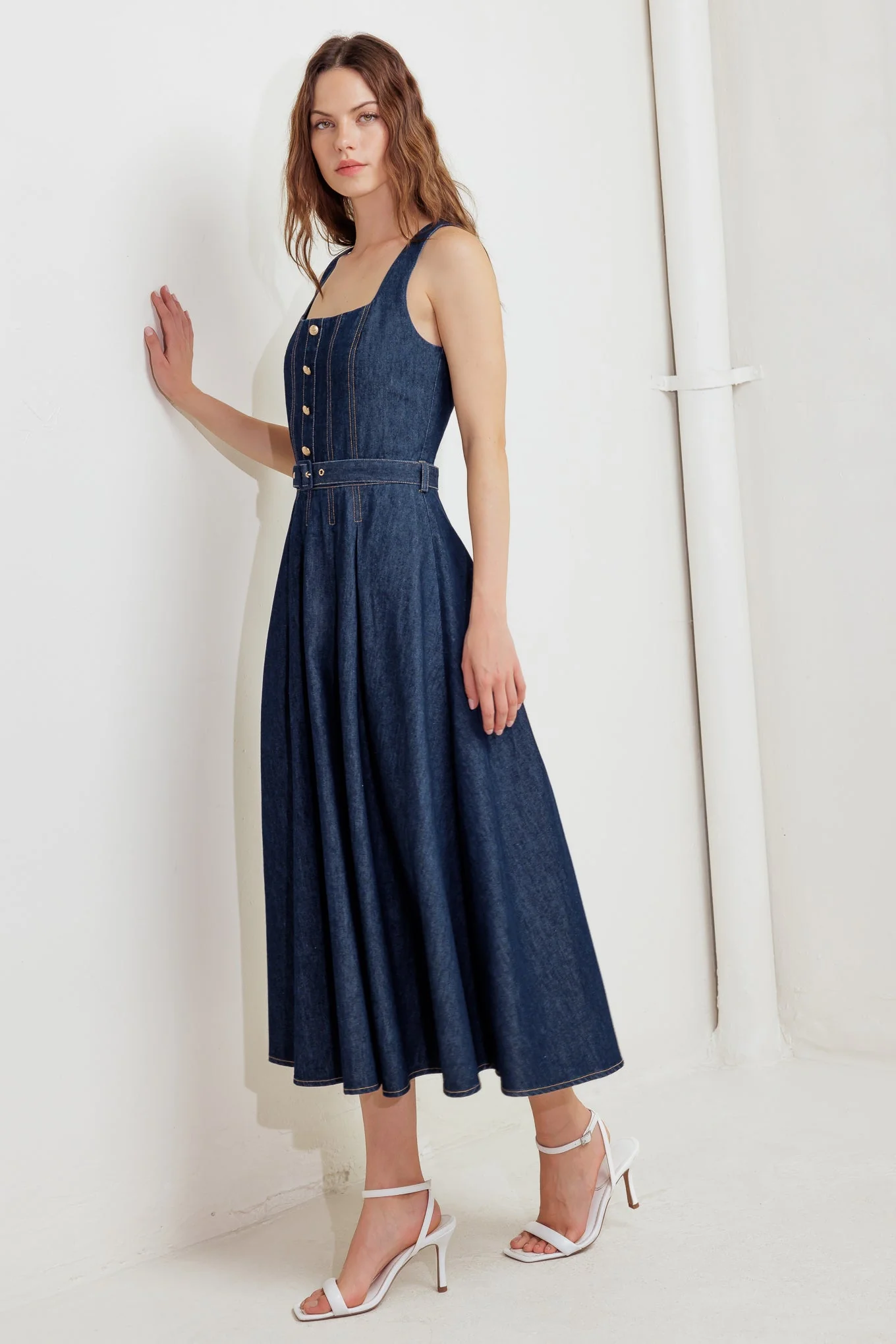 MOONLIGHT SERENADE DARK DENIM MIDI DRESS - Image 7