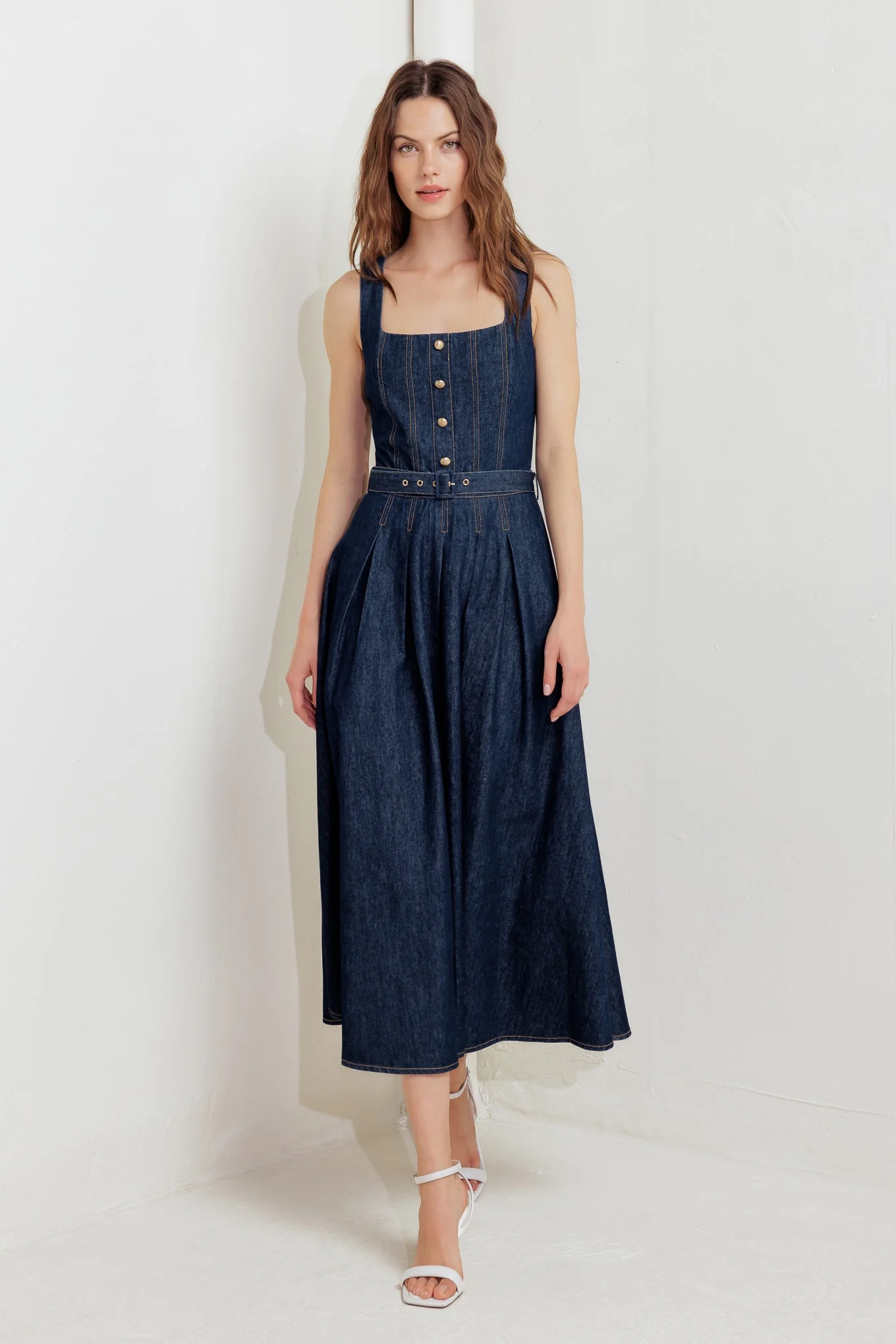 MOONLIGHT SERENADE DARK DENIM MIDI DRESS - Image 8