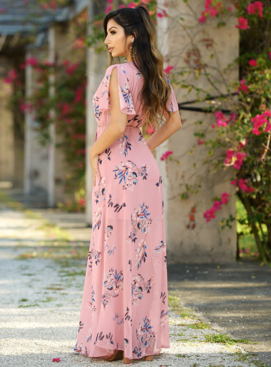 Size XS, Kari Wrap Maxi Dress - Pink Floral - FINAL SALE - Image 5