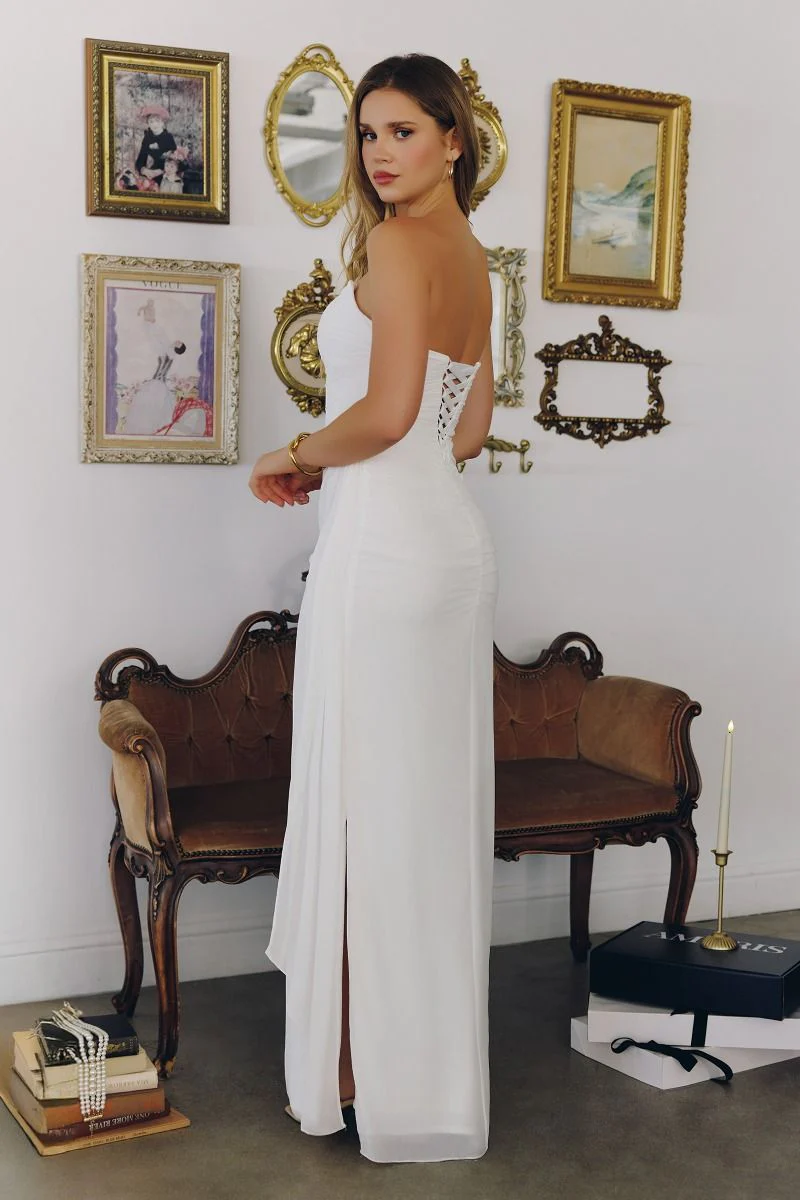 Skyler Gown - Off-White Strapless Draped Chiffon Dress - Image 2
