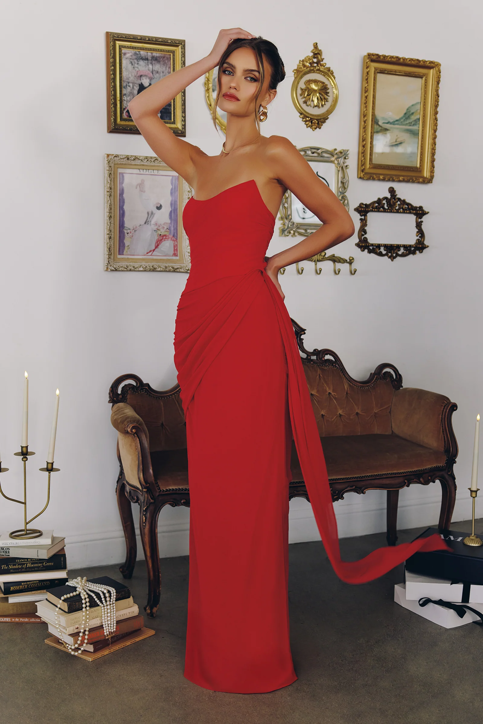 Skyler Gown - Strapless Draped Chiffon Dress - Image 10