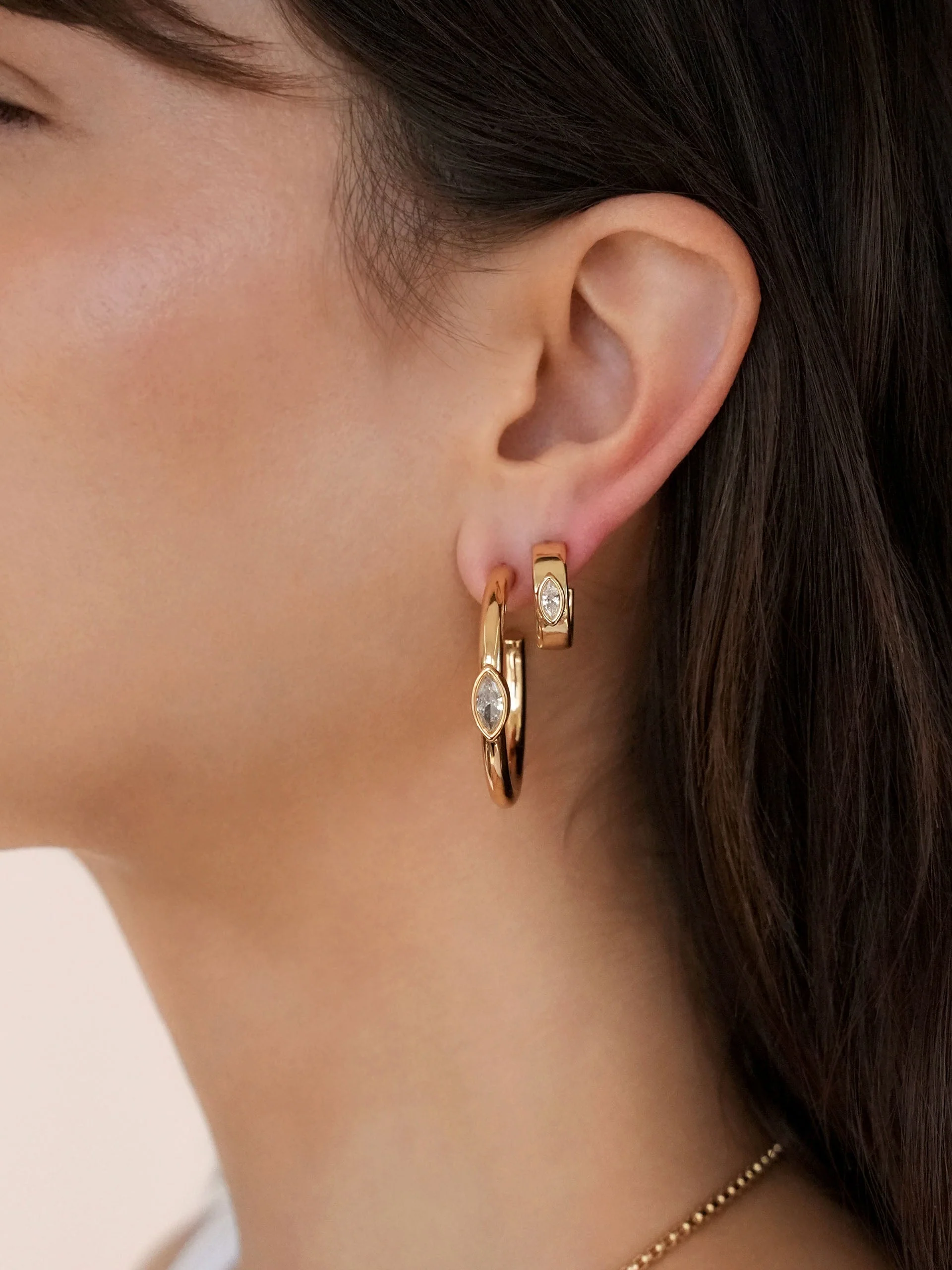 Small Marquise Crystal Hoop Earrings - Image 6
