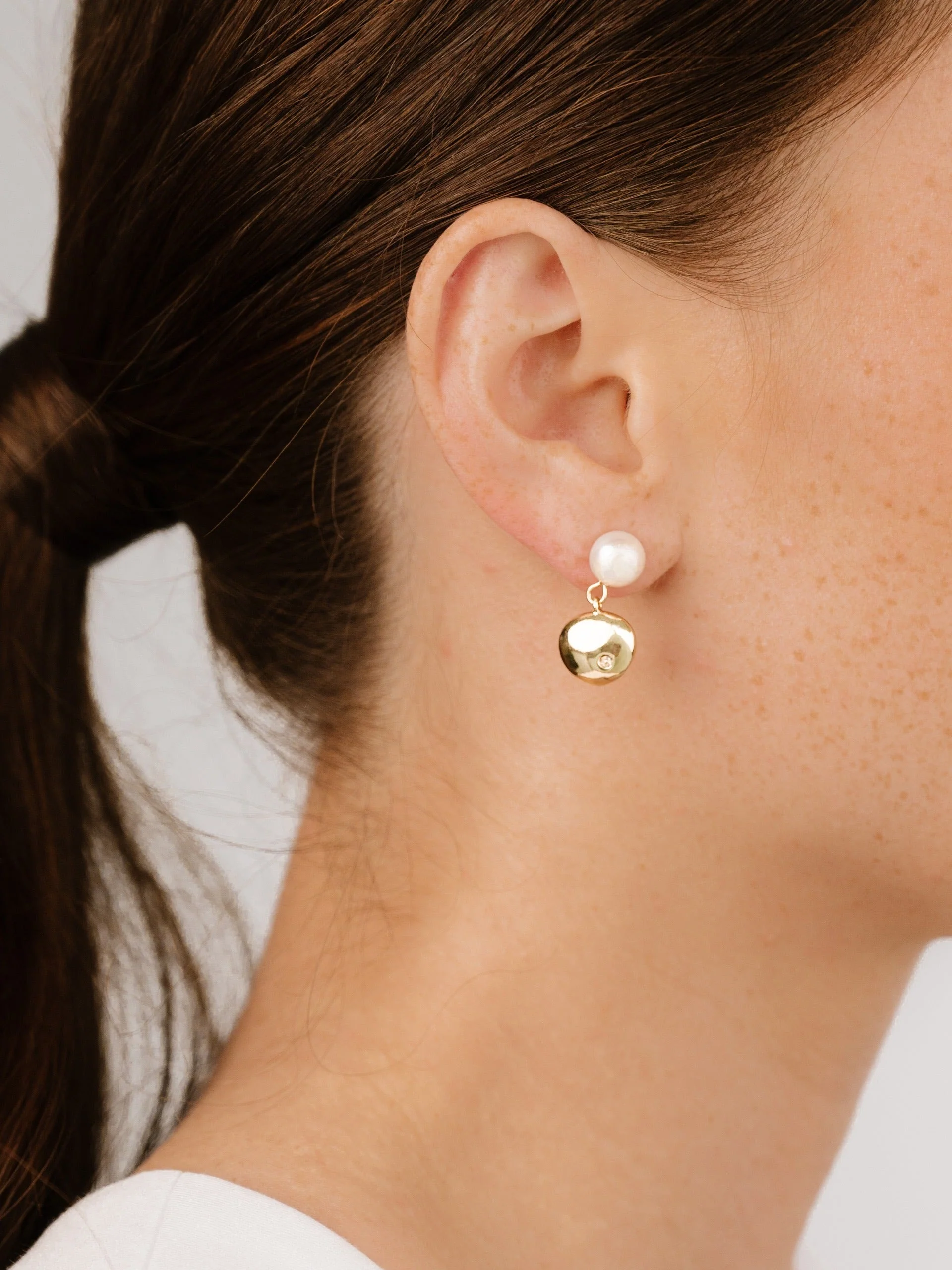 Small Pebble and Pearl Dangle Earrings - Image 2