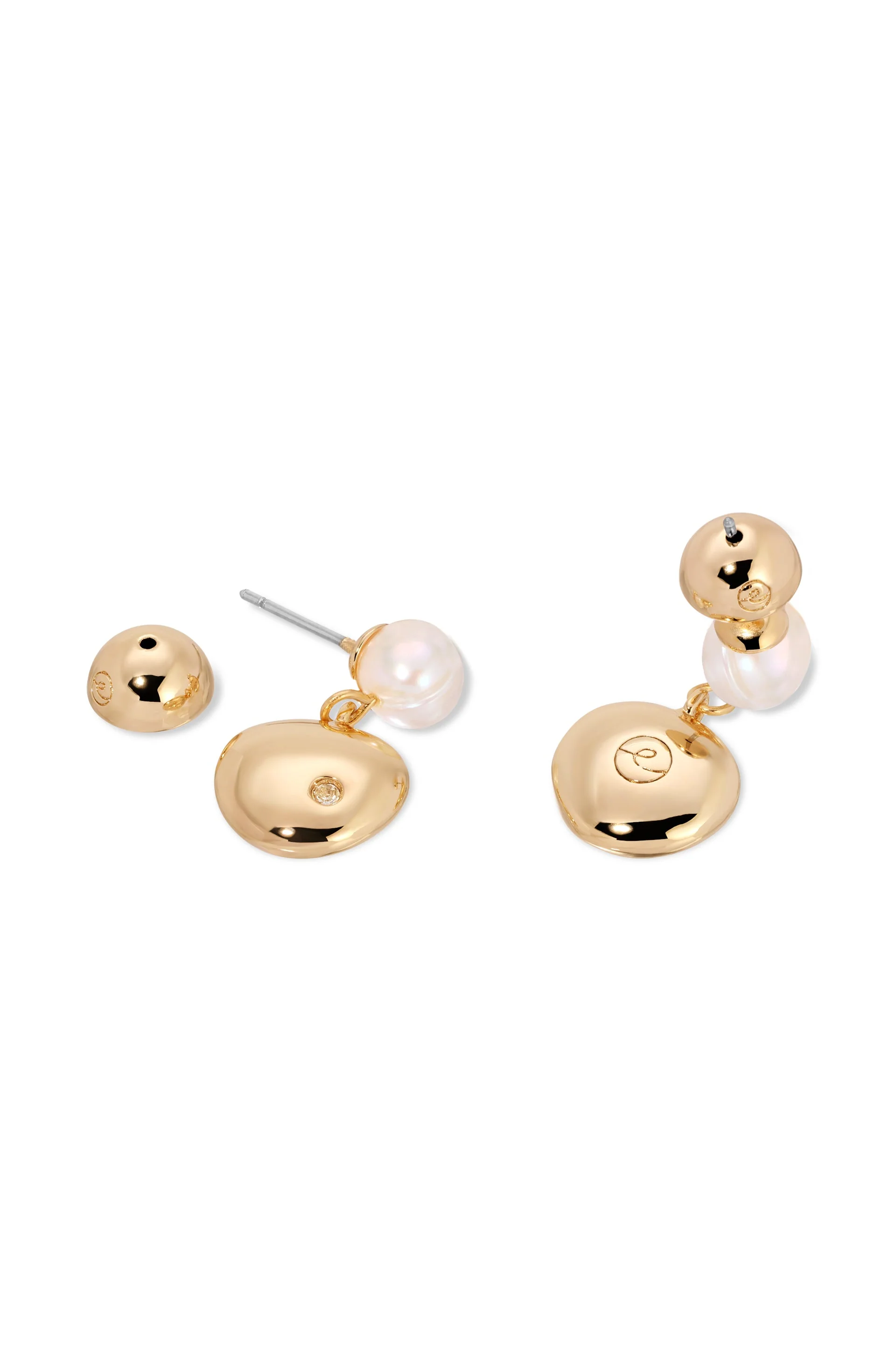 Small Pebble and Pearl Dangle Earrings - Image 5