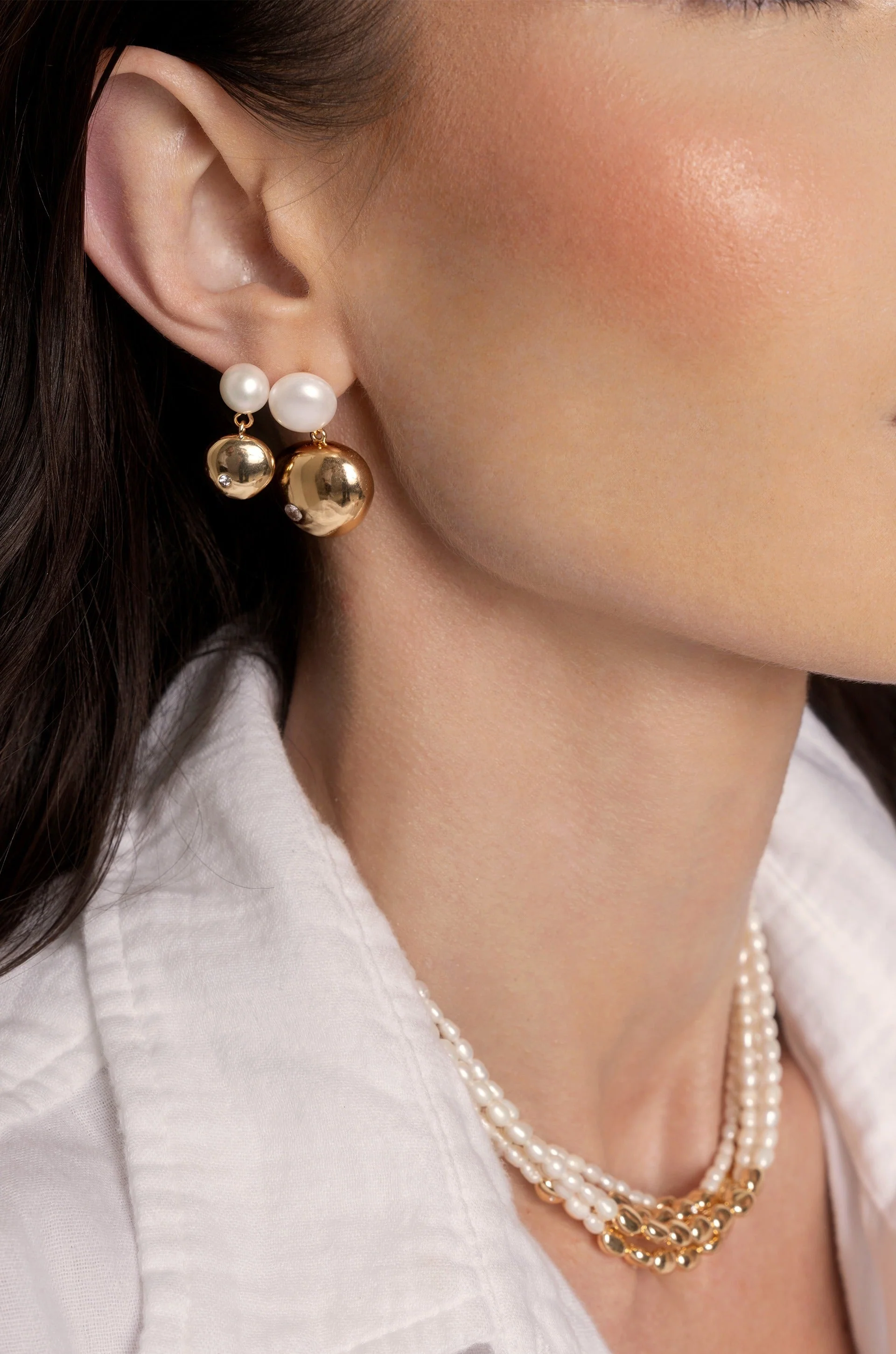 Small Pebble and Pearl Dangle Earrings - Image 7