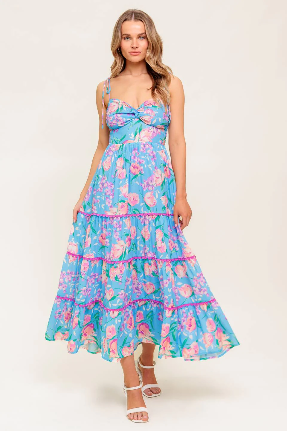 SOFT BLOOMS FLORAL MIDI DRESS - BLUE