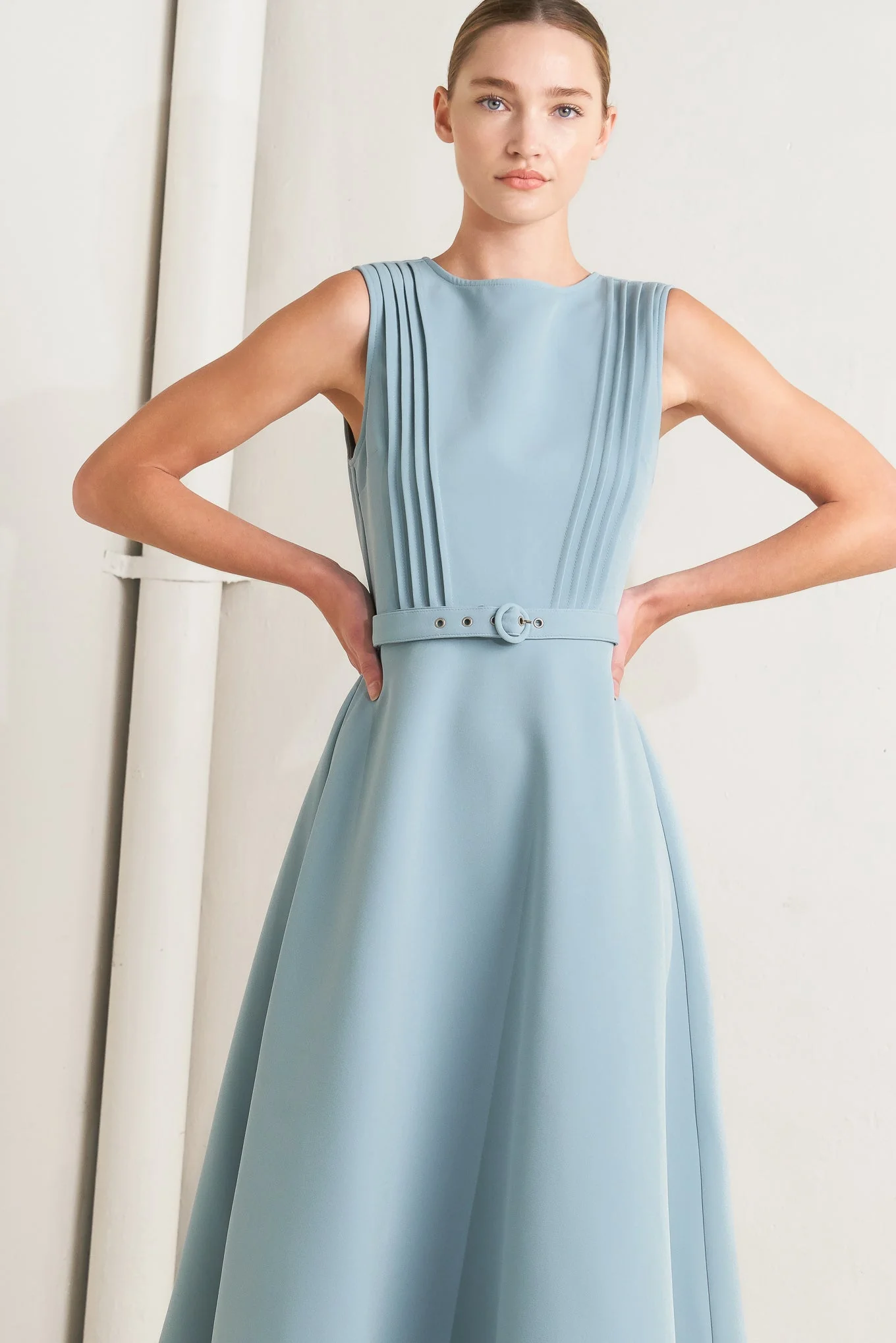 SOFTLY SPOKEN BLUE PINTUCK MIDI DRESS - Image 3