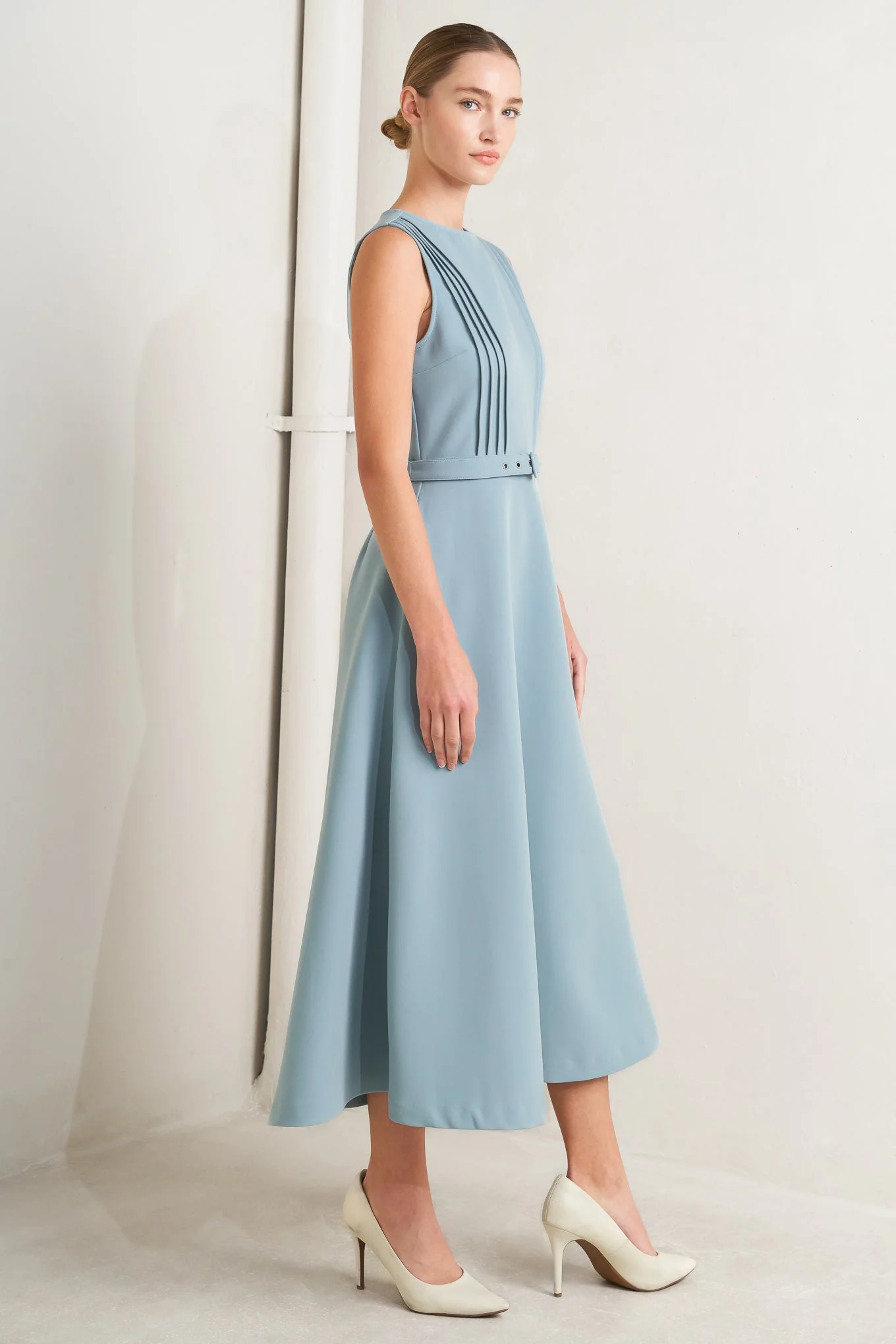 SOFTLY SPOKEN BLUE PINTUCK MIDI DRESS - Image 4