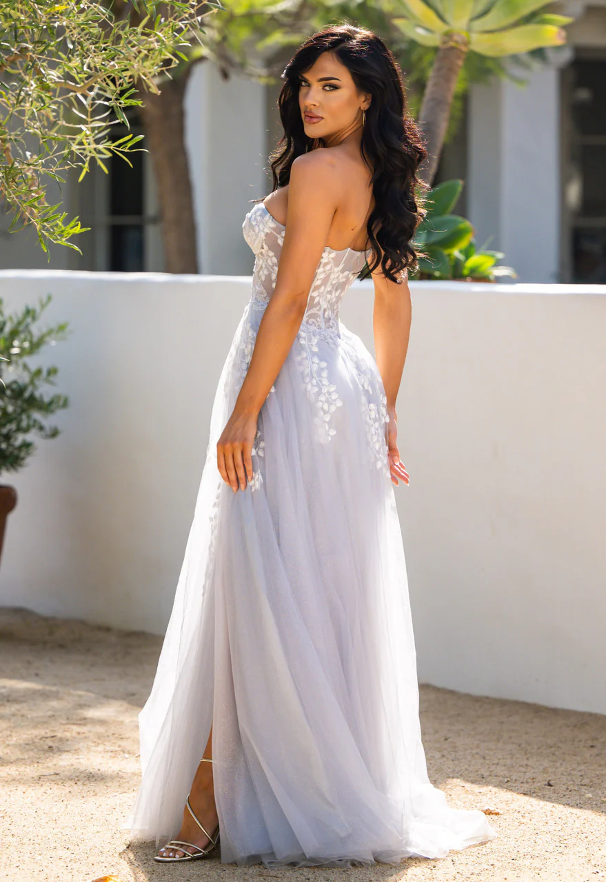 SOLAINE GOWN - HAZE BLUE - STRAPLESS CORSET A-LINE DRESS - Image 3