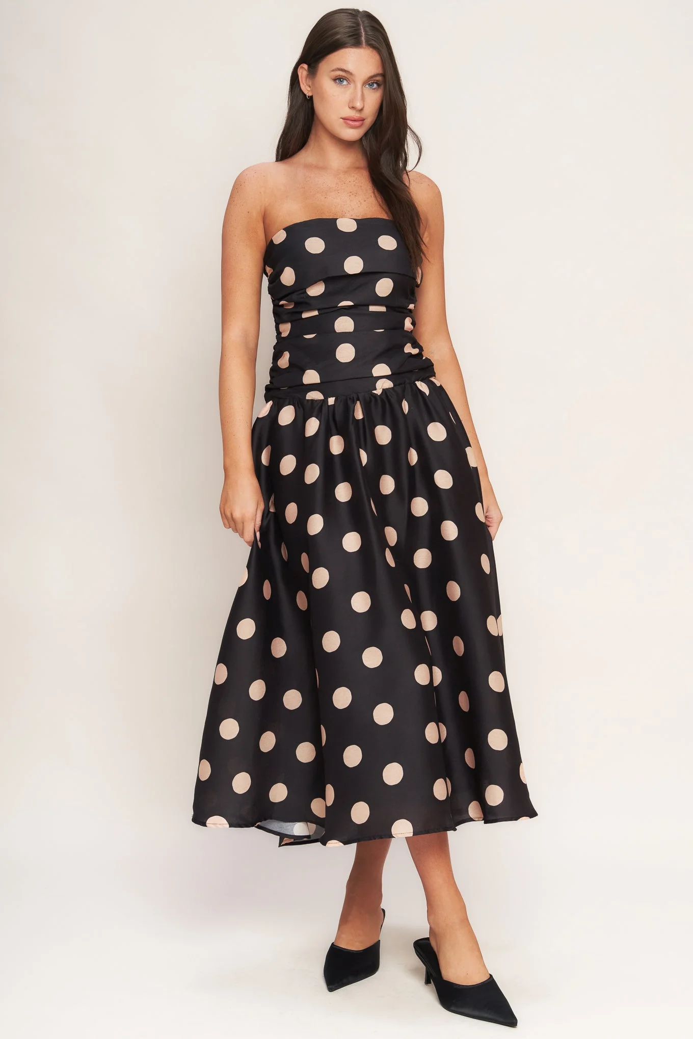 SPOTLIGHT HOUR POLKA DOT MIDI DRESS - FINAL SALE
