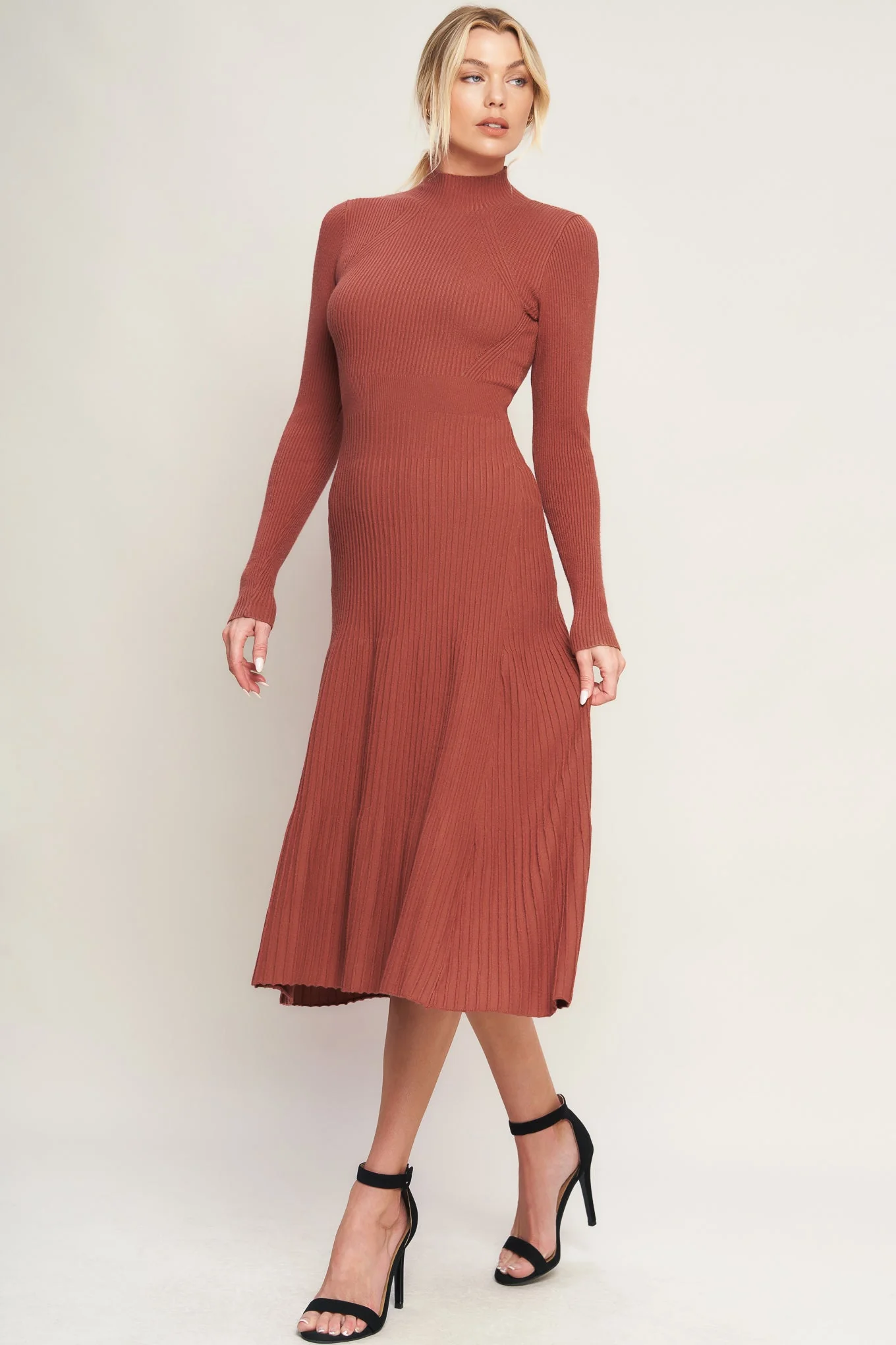 STOLEN KISSES RUST LONG SLEEVE SWEATER DRESS - Image 3