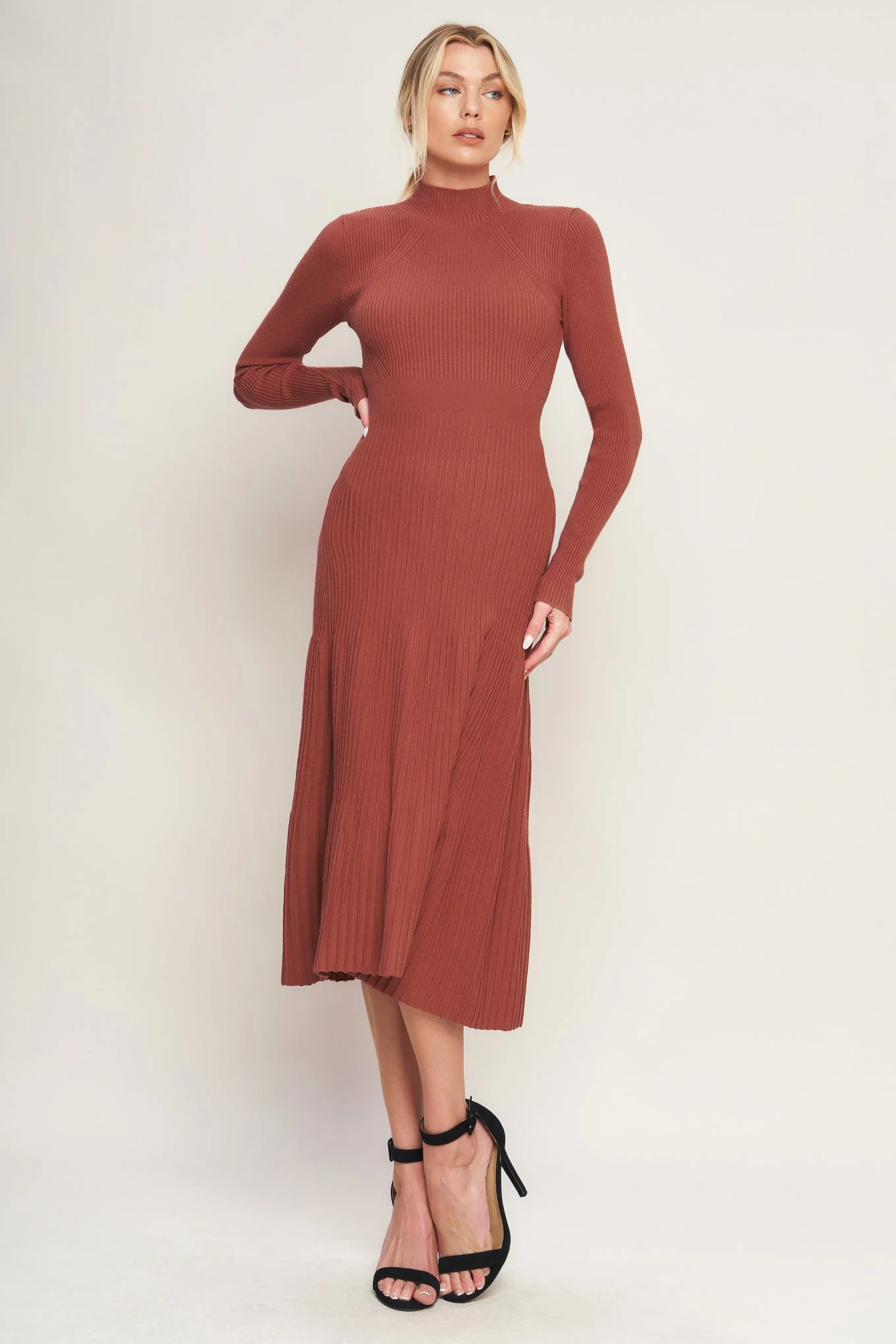STOLEN KISSES RUST LONG SLEEVE SWEATER DRESS - Image 5