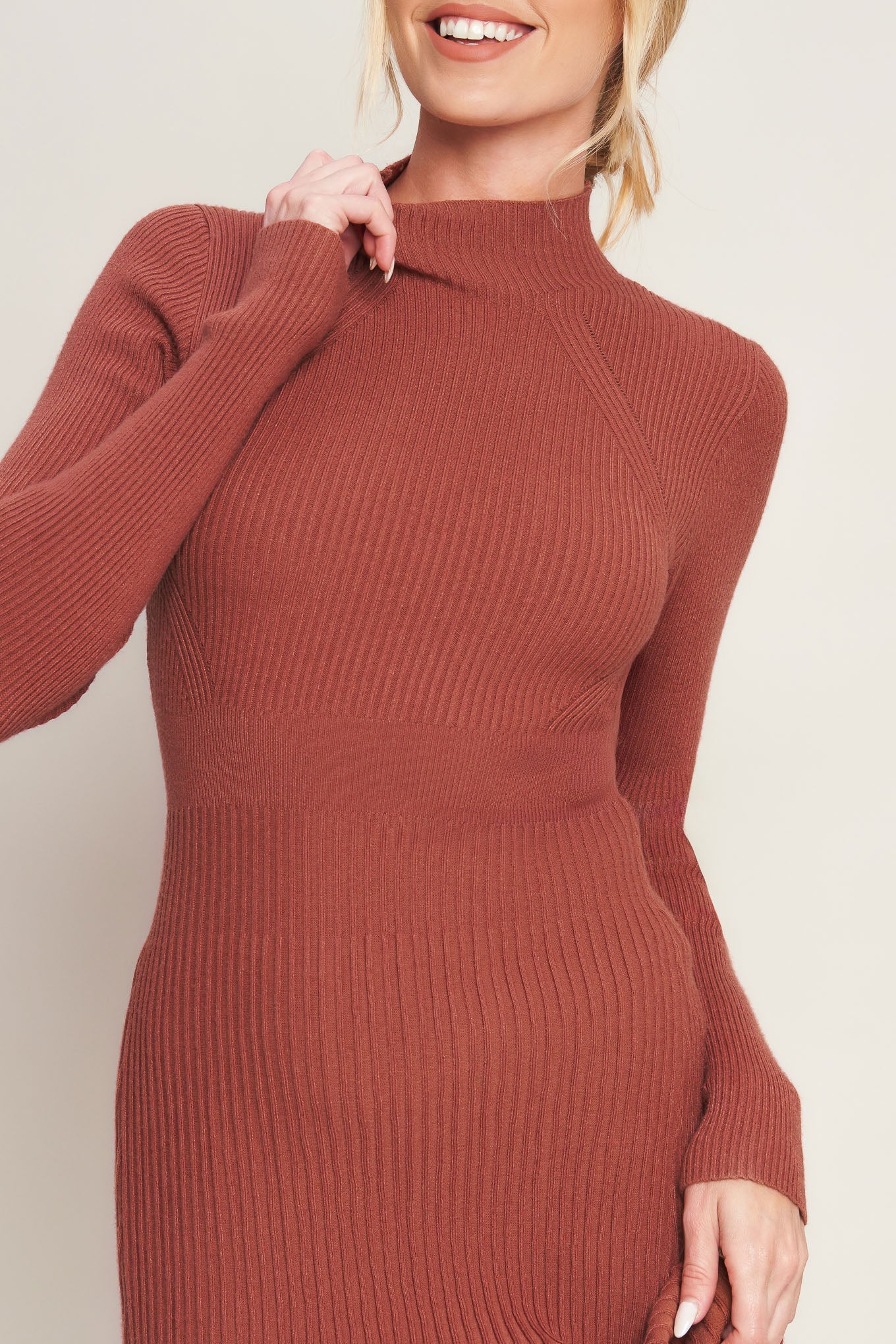 STOLEN KISSES RUST LONG SLEEVE SWEATER DRESS - Image 6