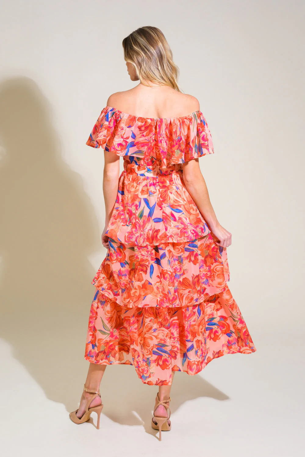 STROLL THE AVENUES MIDI DRESS - PEACH - FINAL SALE - Image 3