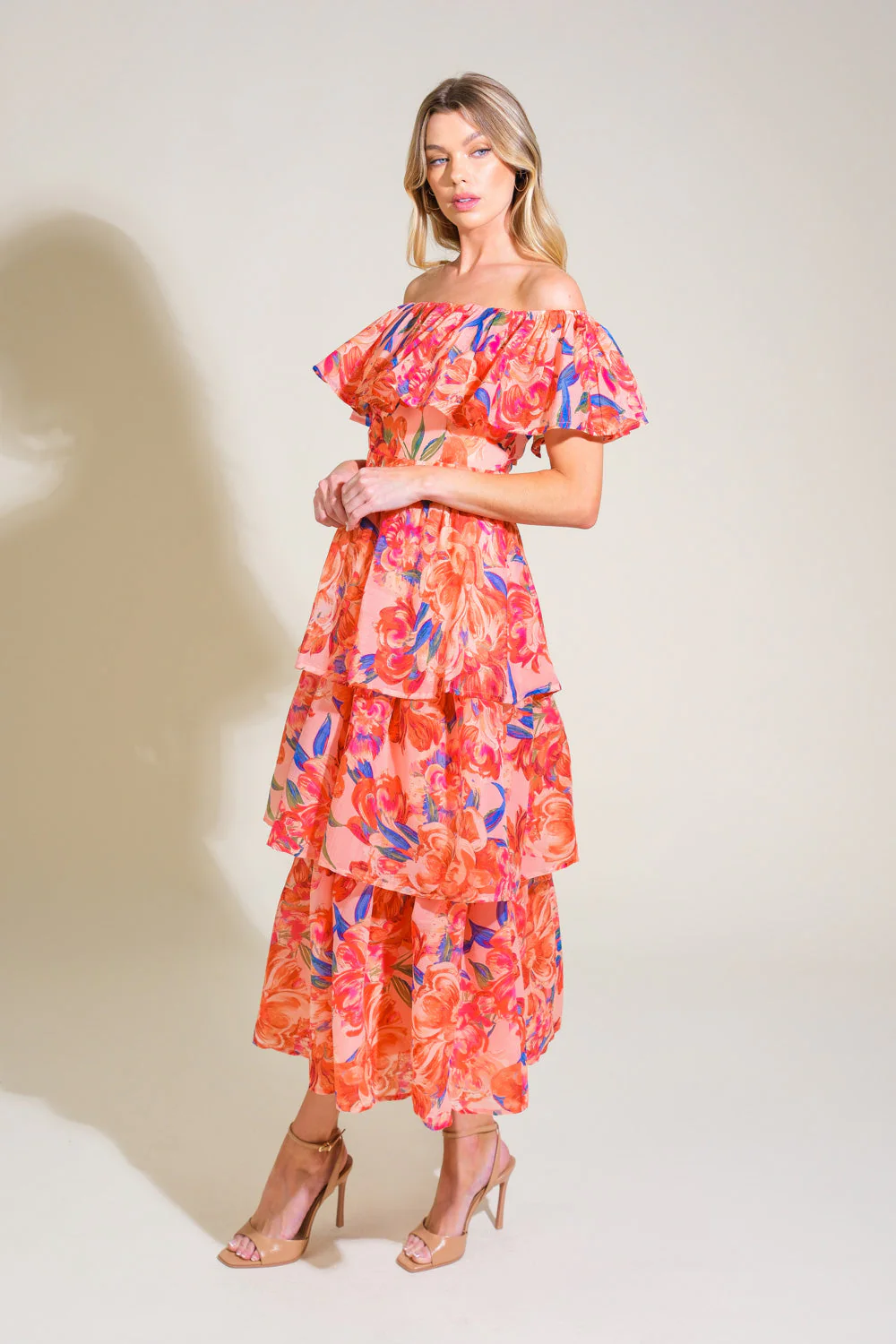 STROLL THE AVENUES MIDI DRESS - PEACH - FINAL SALE - Image 5