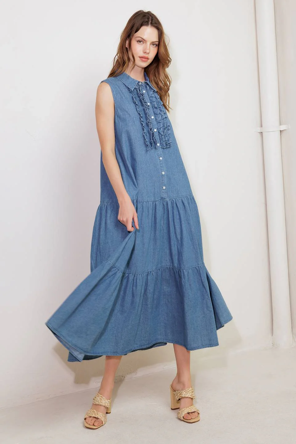 SUNDRENCHED RUFFLE DENIM MIDI DRESS - Image 5